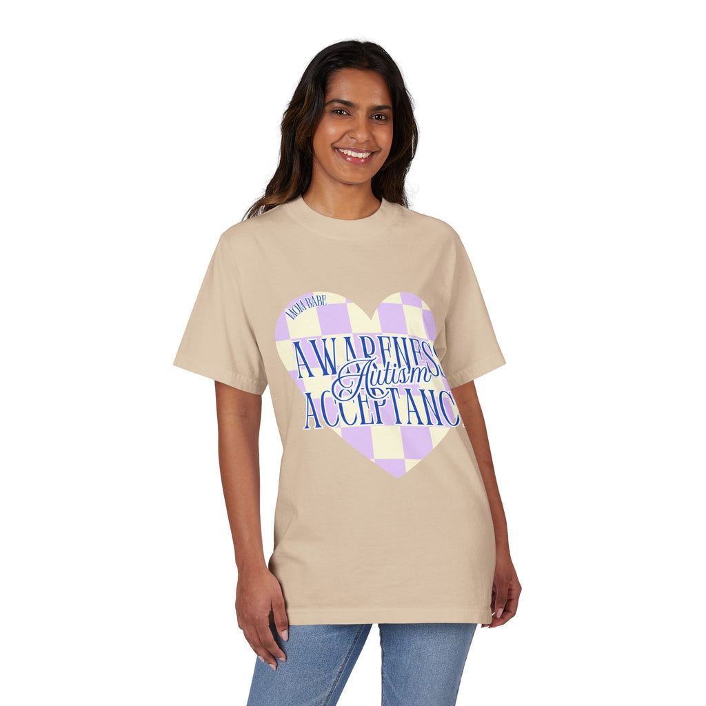 Autism Awareness and Acceptance — Checkered Heart Oversized Drop Sleeve Tee