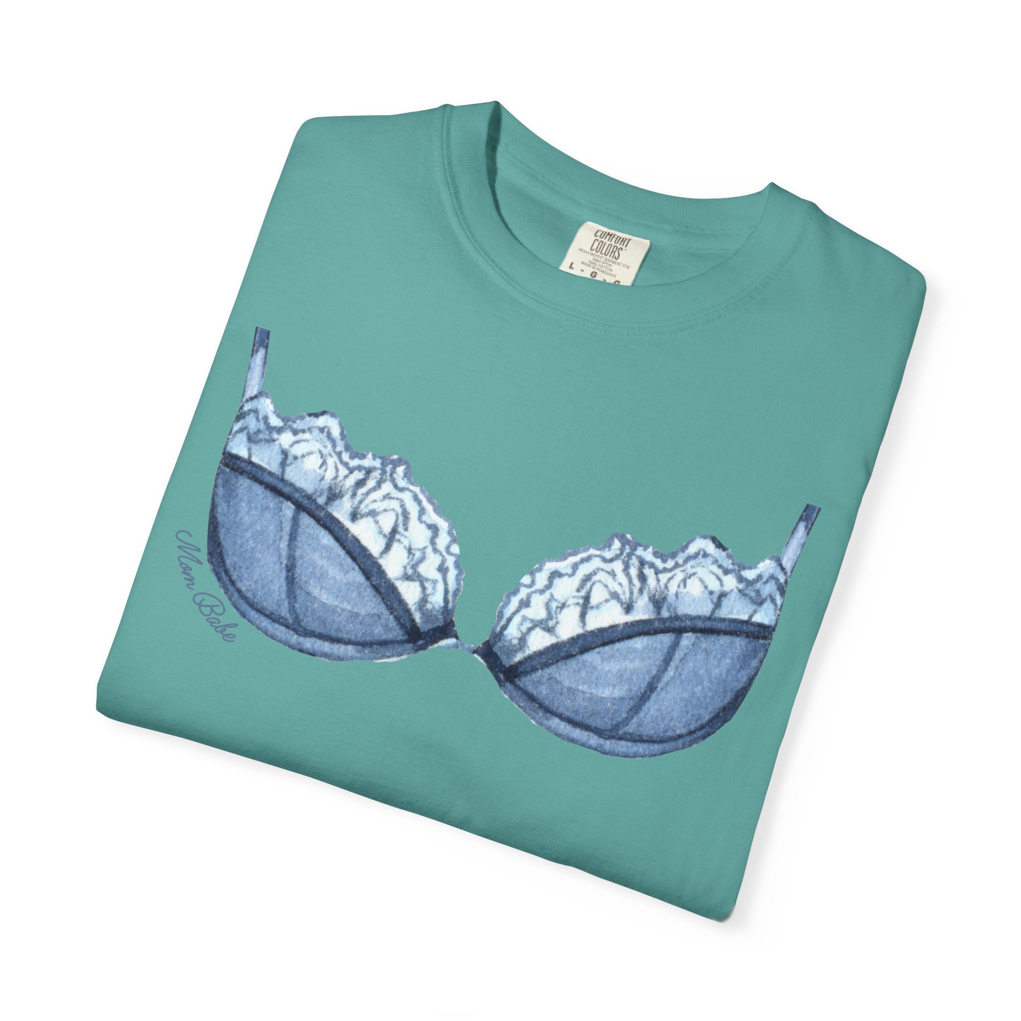 MILF Mom Babe - Lace Bra Tee Blue