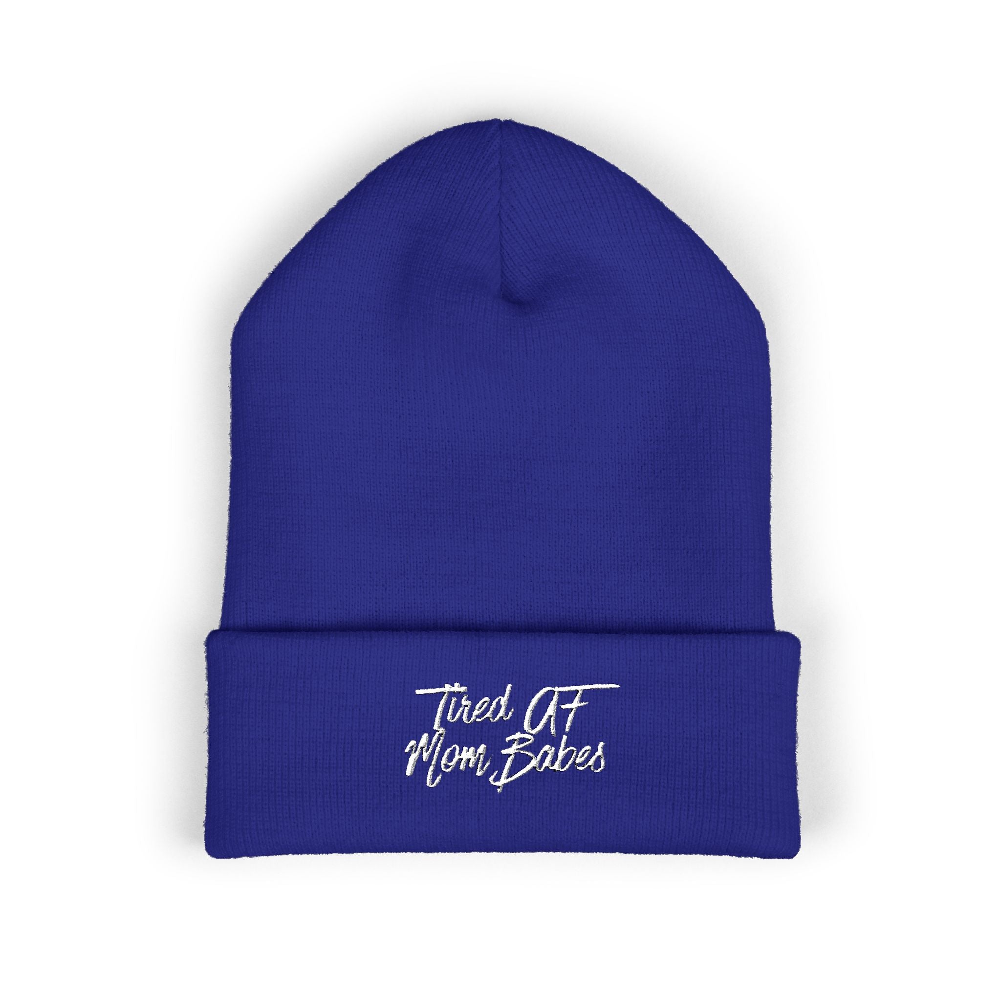 Tired AF Mom Babes Beanie - White Embroidery
