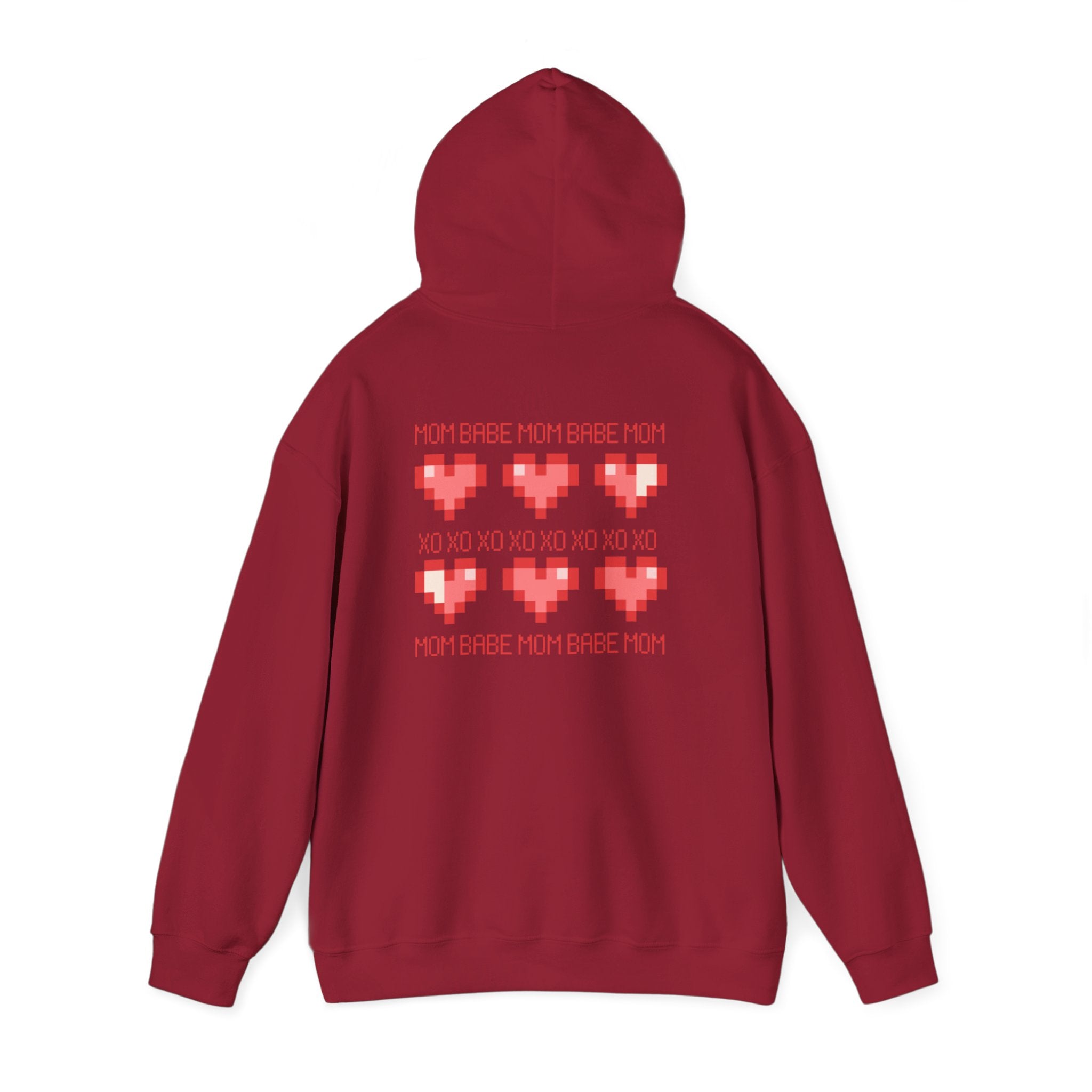 Mom Babe XOXO - Pixel Heart Graphic Hoodie