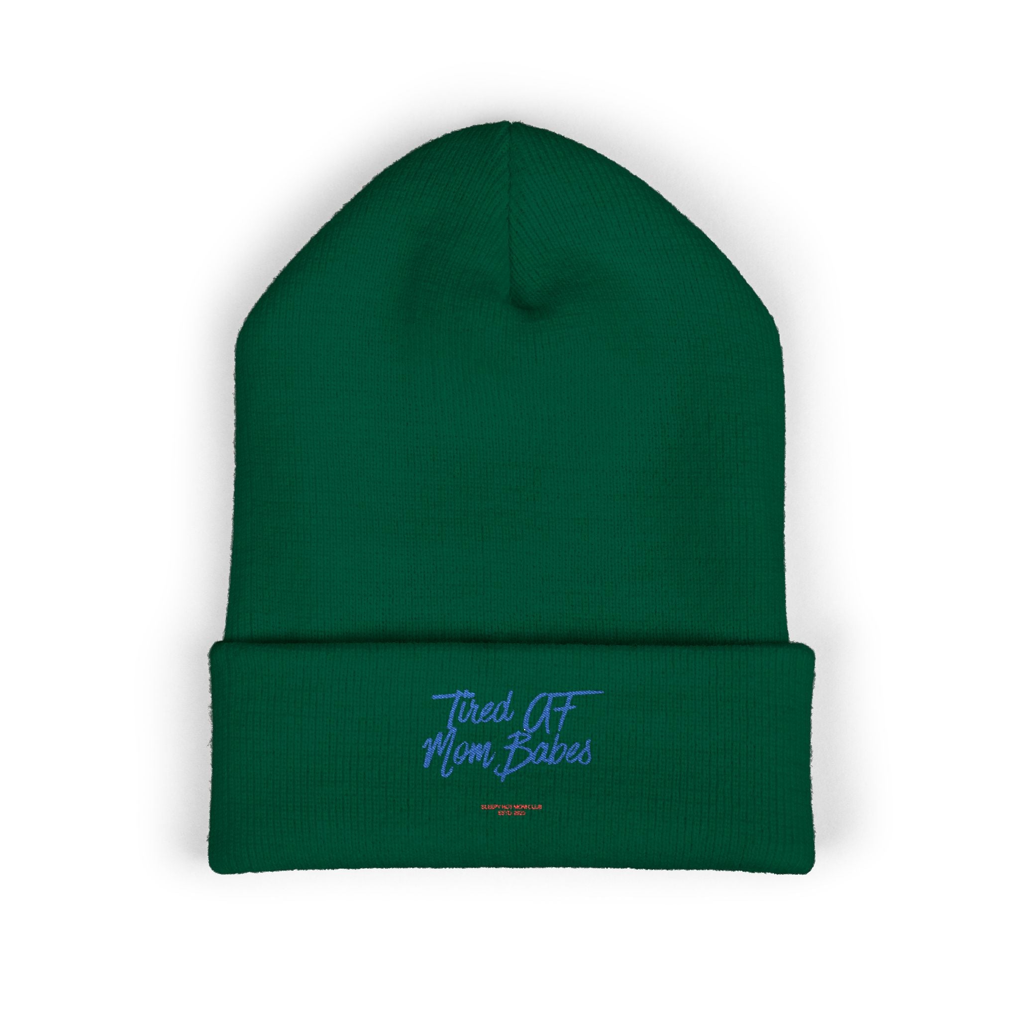 Tired AF Mom Babes Beanie - Blue and Red Embroidery