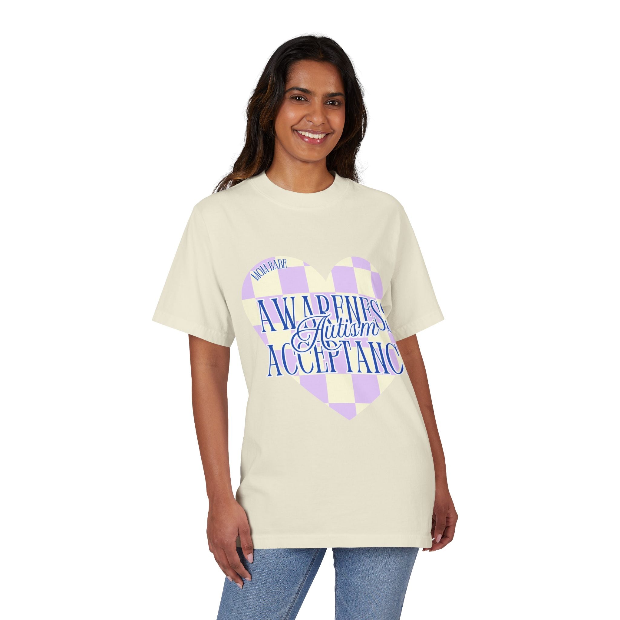 Autism Awareness and Acceptance — Checkered Heart Oversized Drop Sleeve Tee