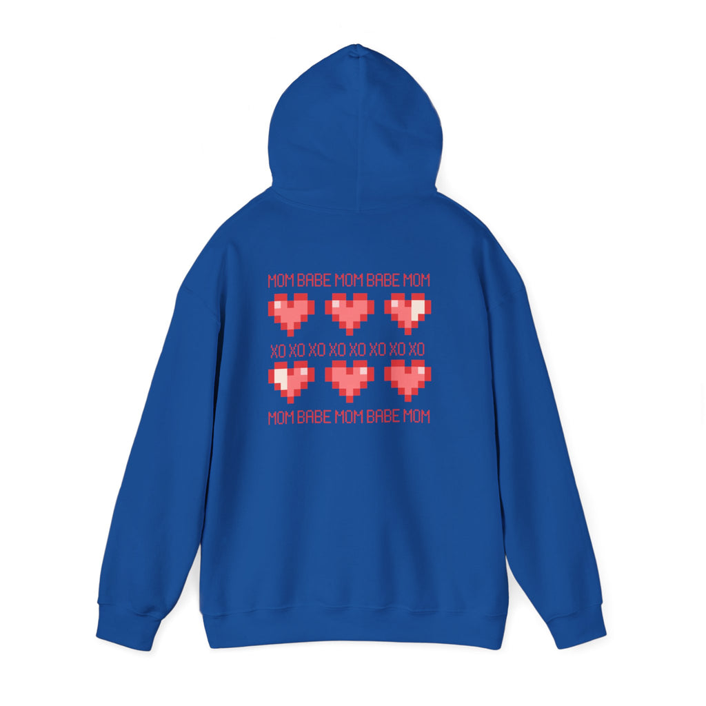 Mom Babe XOXO - Pixel Heart Graphic Hoodie