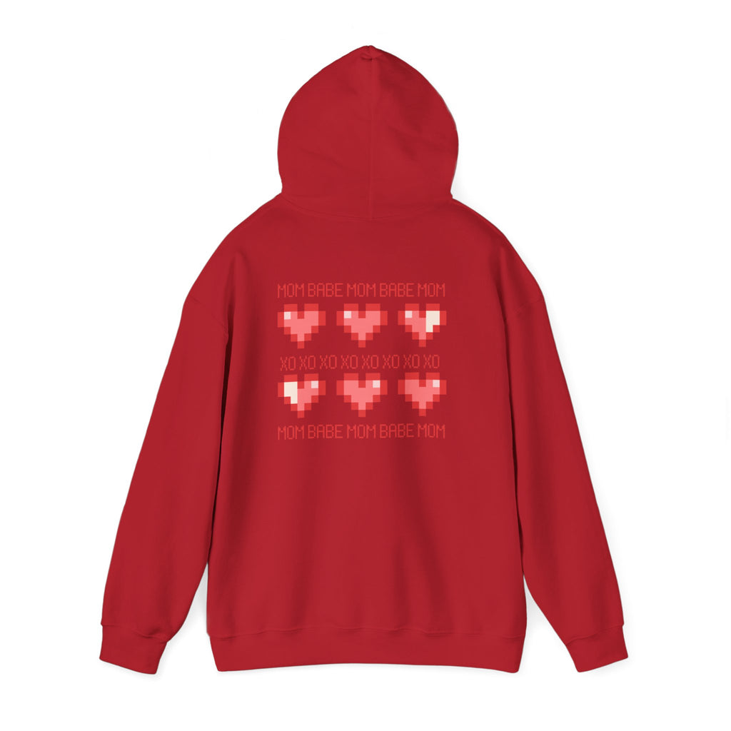 Mom Babe XOXO - Pixel Heart Graphic Hoodie