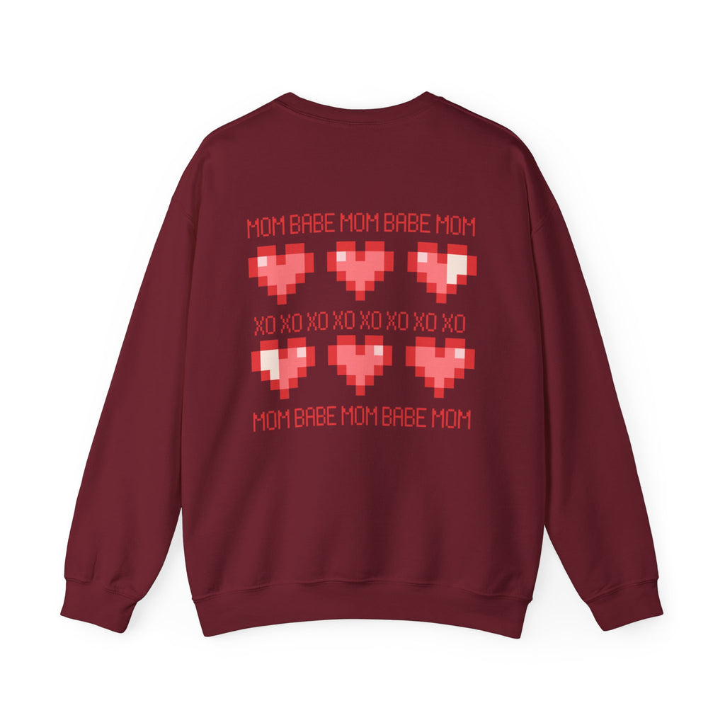 Mom Babe XOXO - Pixel Heart Graphic Sweatshirt