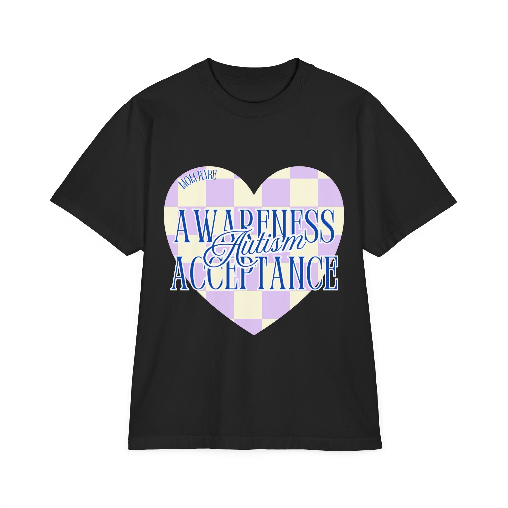 Autism Awareness and Acceptance — Checkered Heart Oversized Drop Sleeve Tee