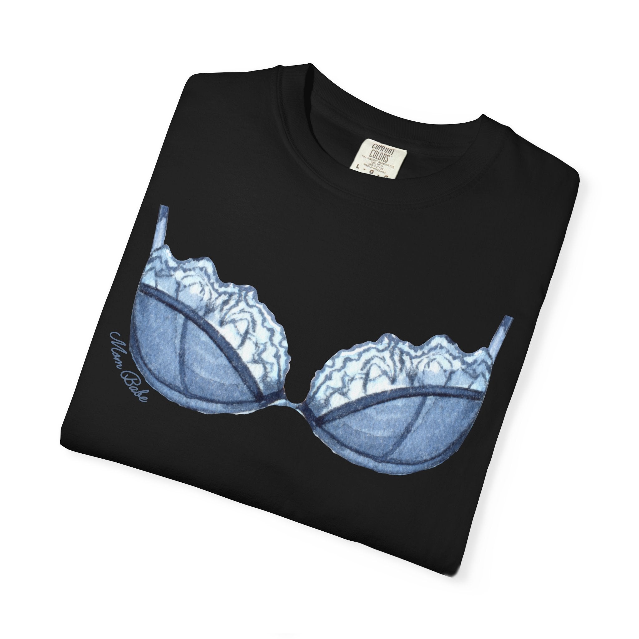 MILF Mom Babe - Lace Bra Tee Blue