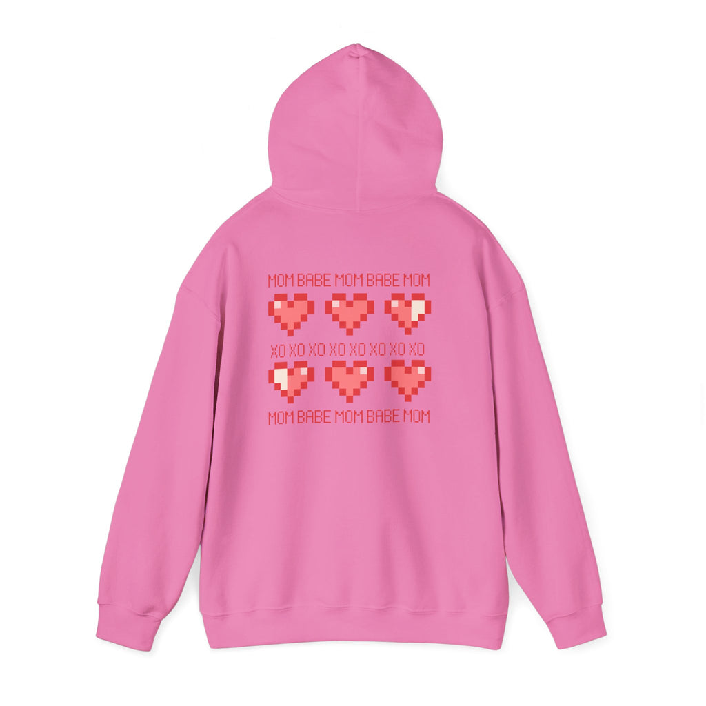 Mom Babe XOXO - Pixel Heart Graphic Hoodie
