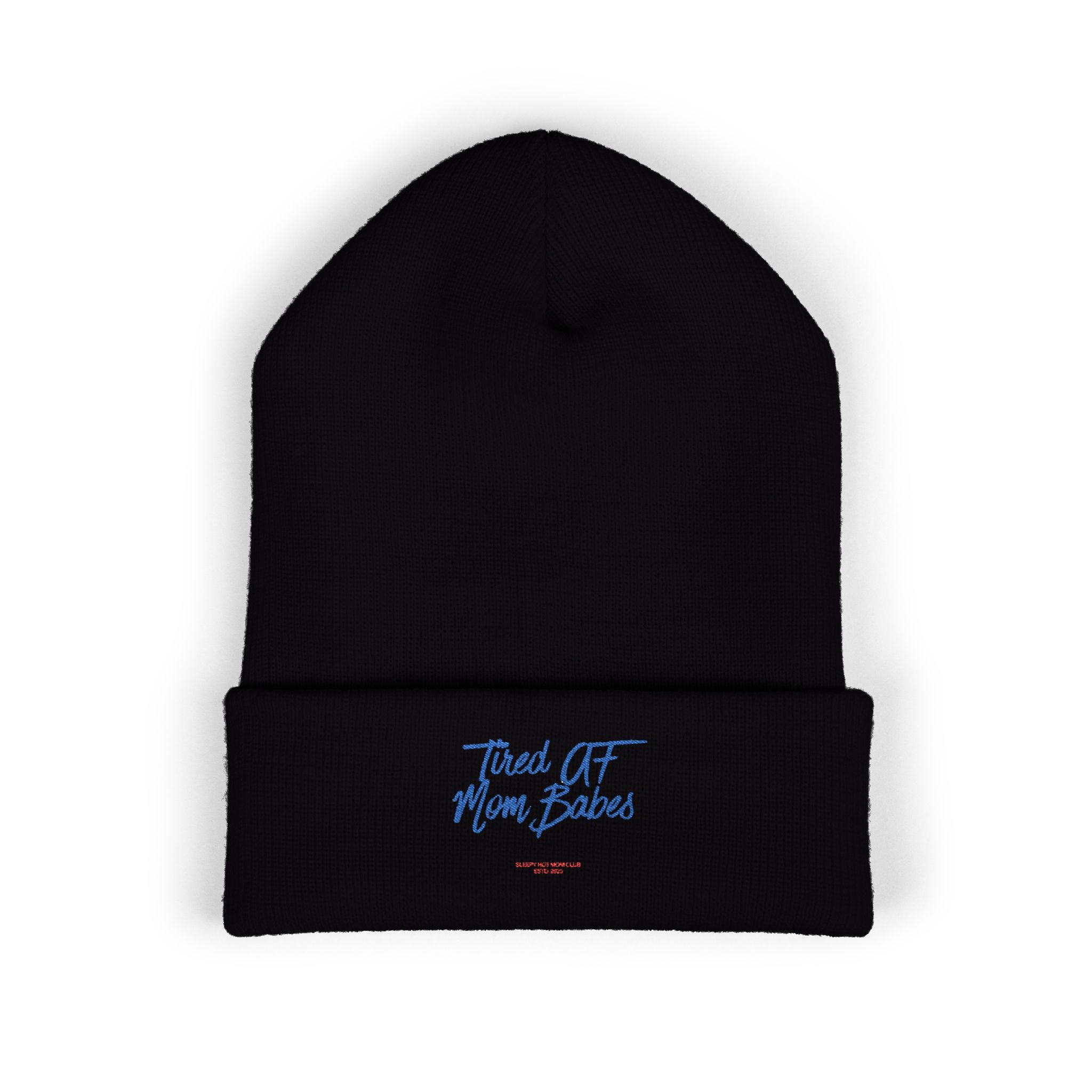 Tired AF Mom Babes Beanie - Blue and Red Embroidery