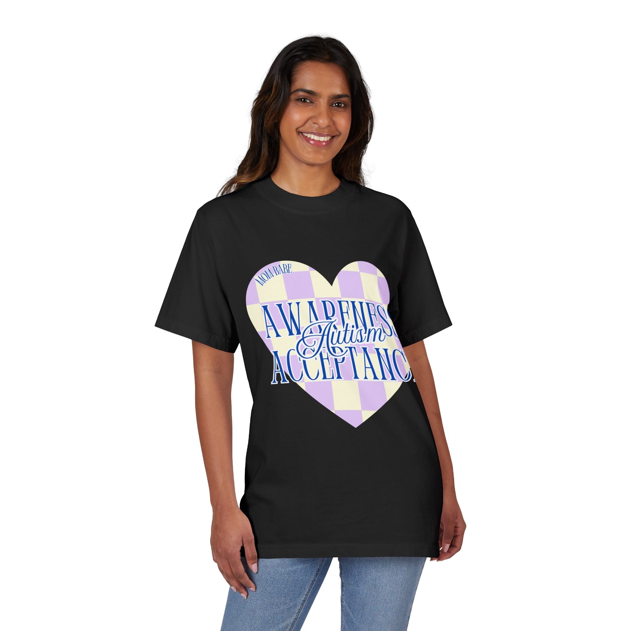 Autism Awareness and Acceptance — Checkered Heart Oversized Drop Sleeve Tee