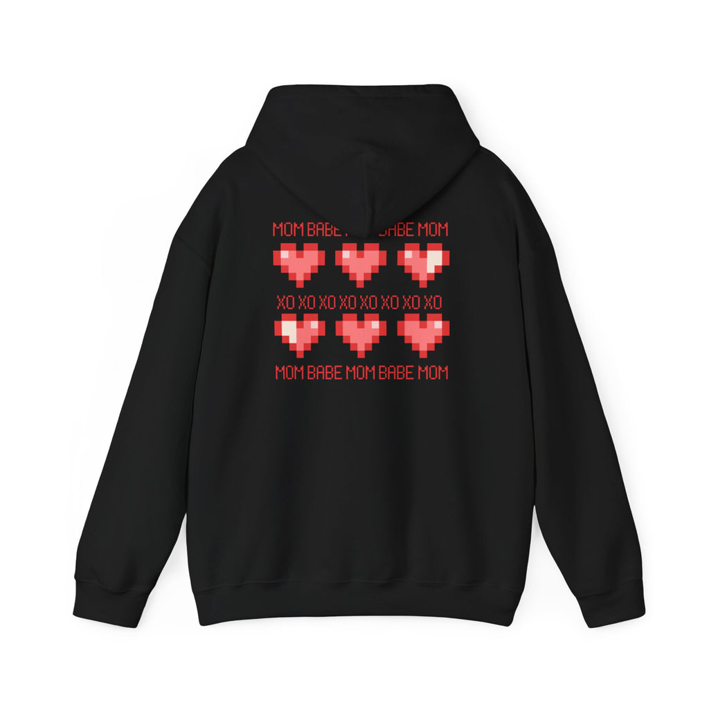 Mom Babe XOXO - Pixel Heart Graphic Hoodie