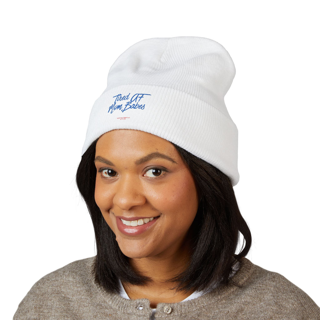 Tired AF Mom Babes Beanie - Blue and Red Embroidery