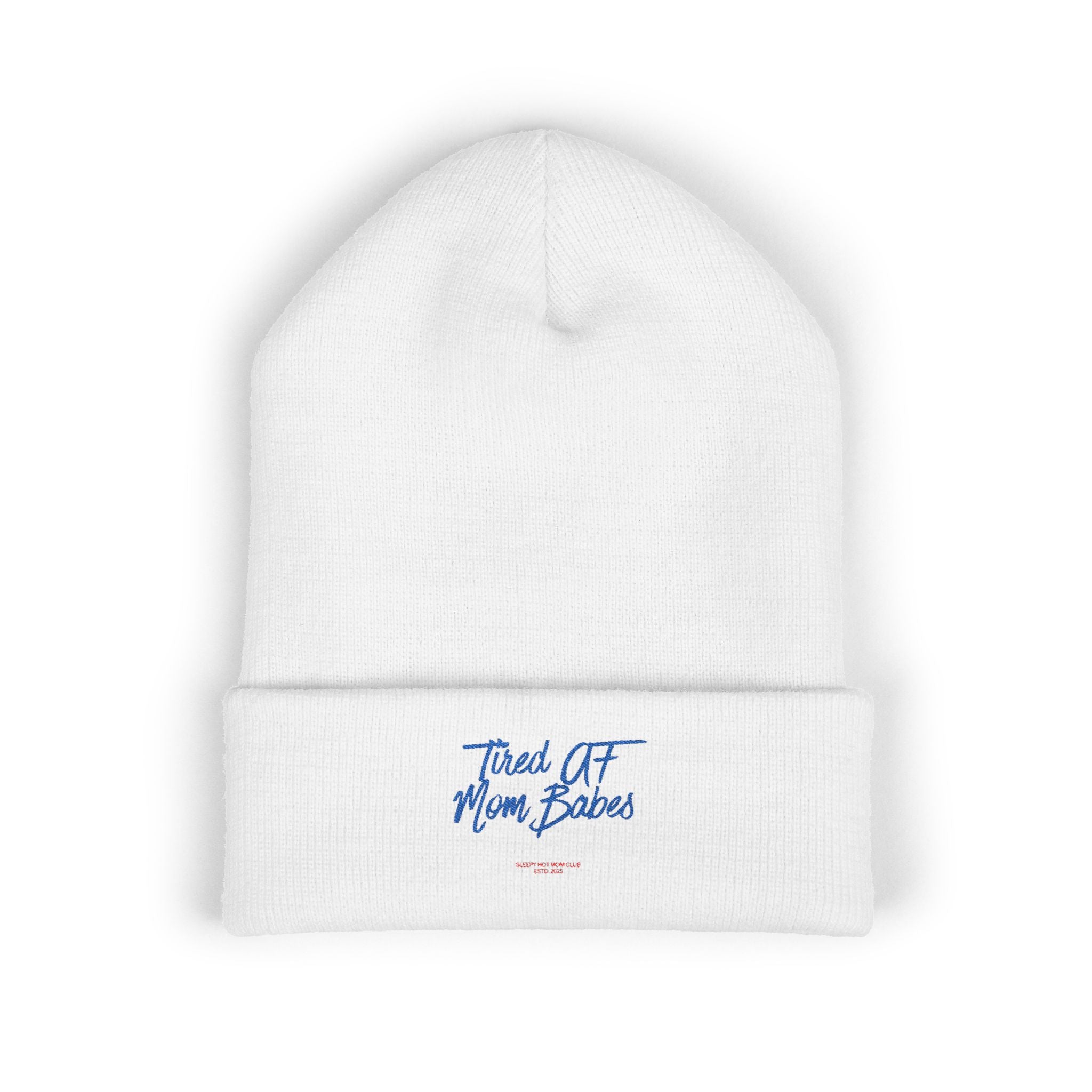 Tired AF Mom Babes Beanie - Blue and Red Embroidery