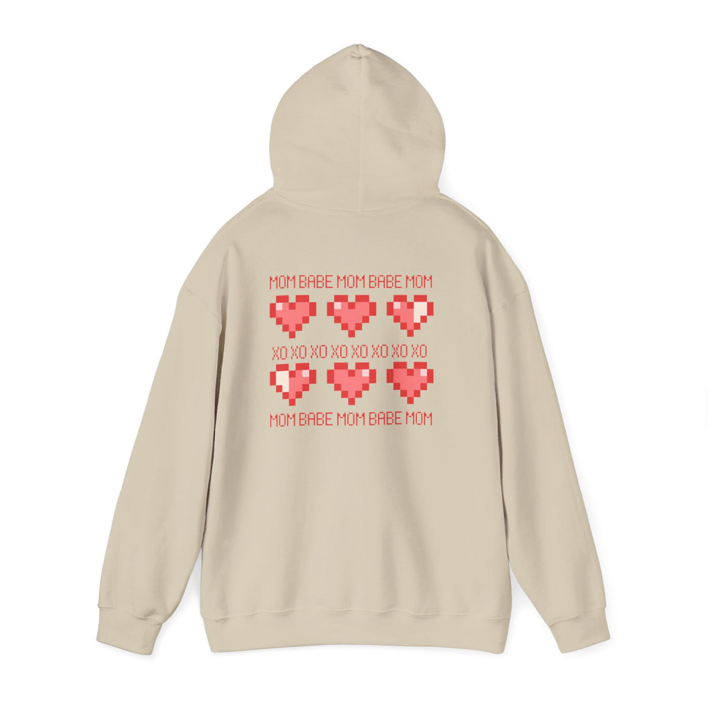 Mom Babe XOXO - Pixel Heart Graphic Hoodie