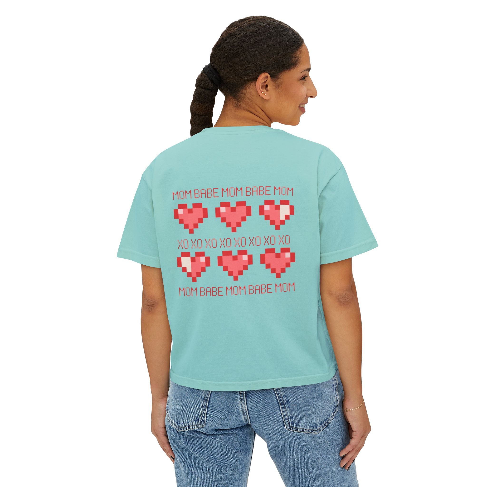 Mom Babe XOXO - Pixel Heart Graphic Tee