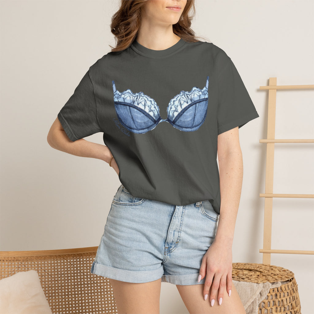 MILF Mom Babe - Lace Bra Tee Blue
