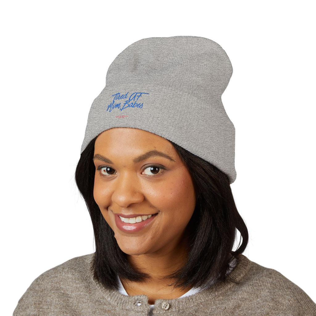 Tired AF Mom Babes Beanie - Blue and Red Embroidery