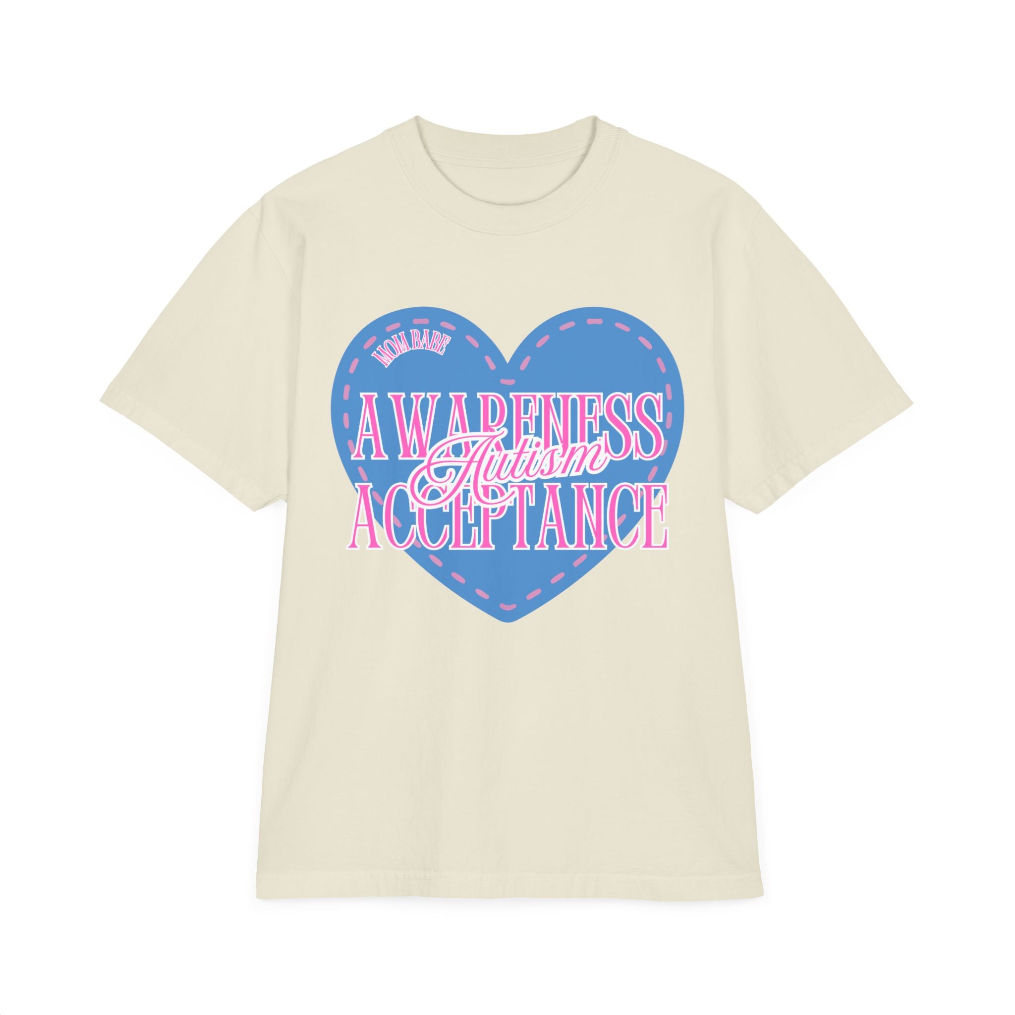 Autism Awareness and Acceptance — Stitched Heart Oversized Drop Sleeve Tee