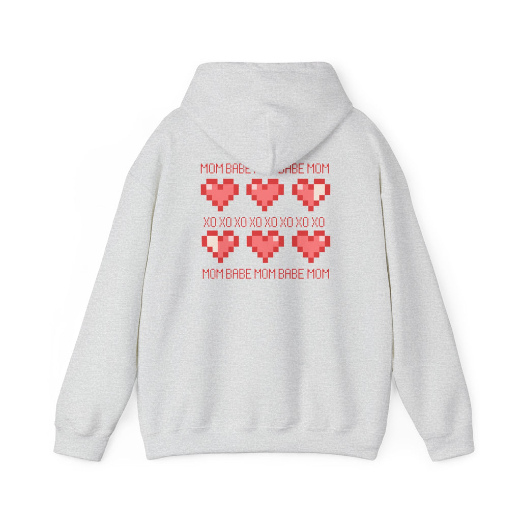 Mom Babe XOXO - Pixel Heart Graphic Hoodie