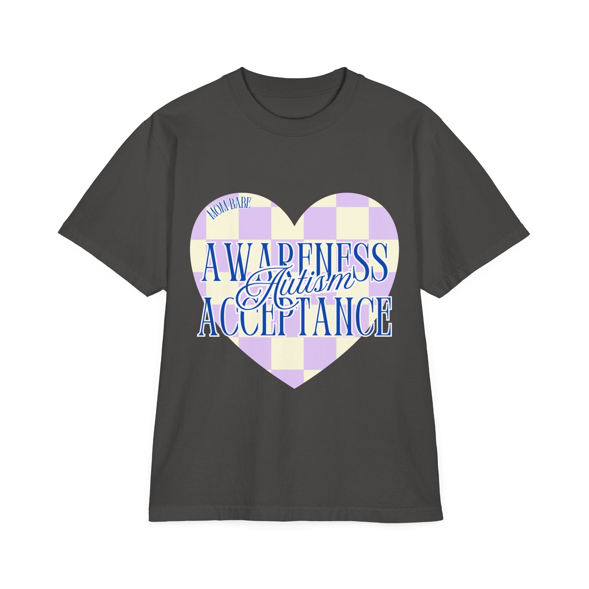 Autism Awareness and Acceptance — Checkered Heart Oversized Drop Sleeve Tee