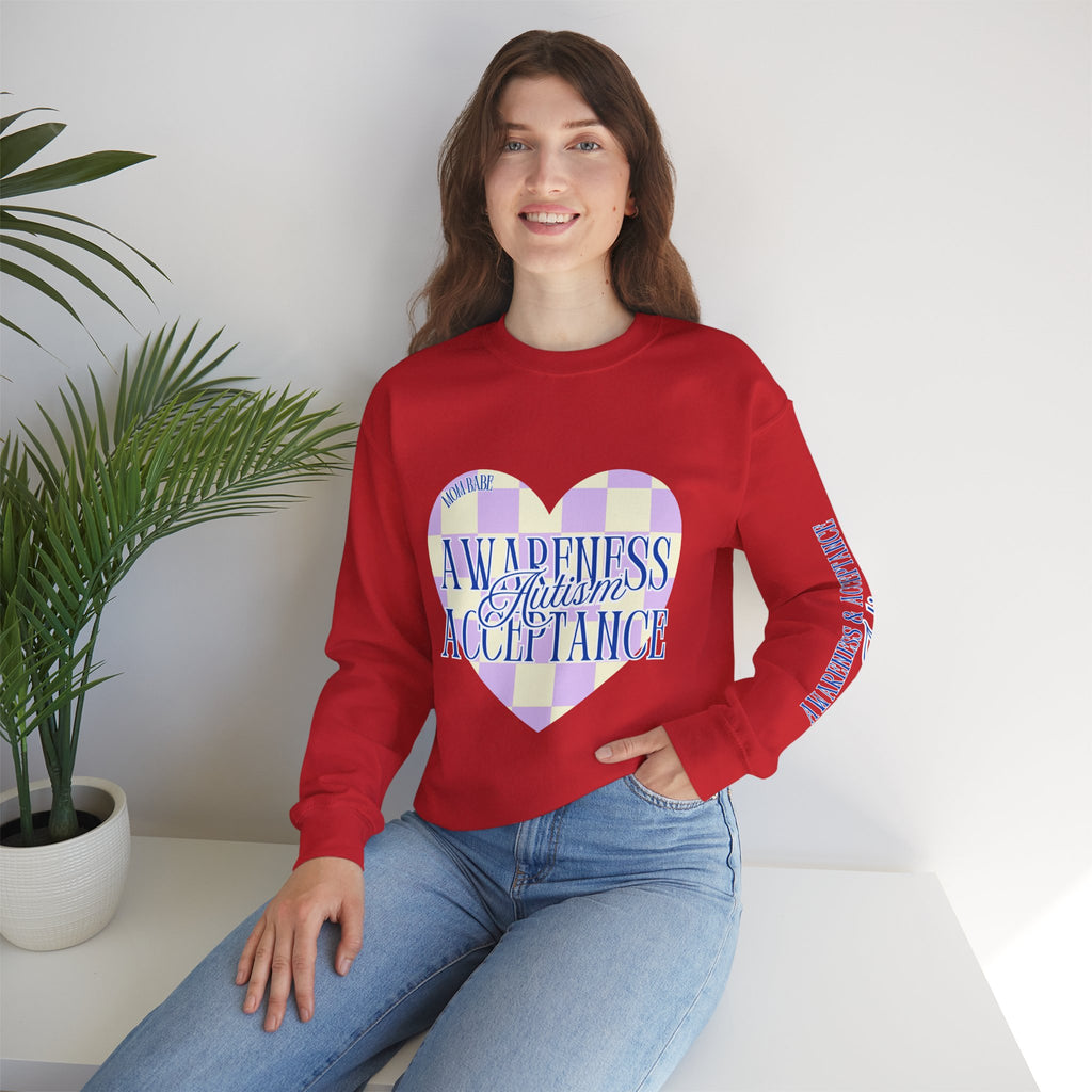 Autism Awareness and Acceptance — Checkered Heart Sweatshirt
