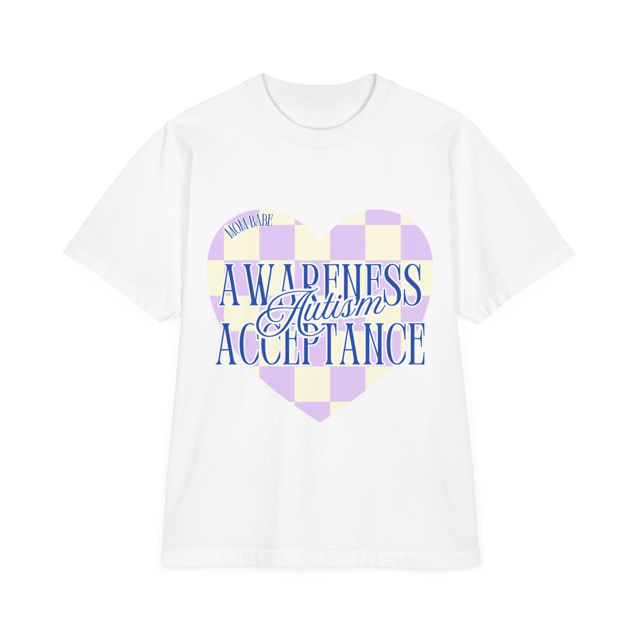 Autism Awareness and Acceptance — Checkered Heart Oversized Drop Sleeve Tee