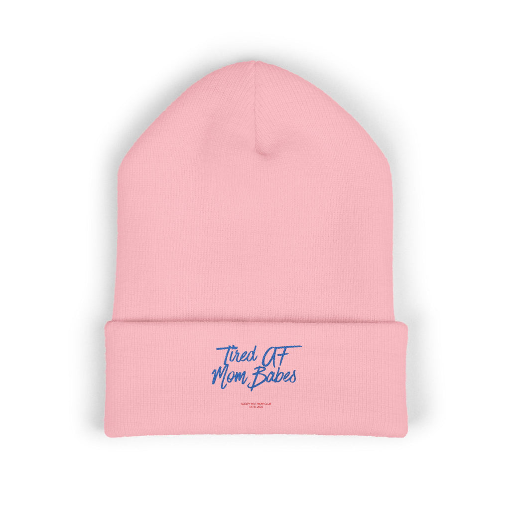 Tired AF Mom Babes Beanie - Blue and Red Embroidery