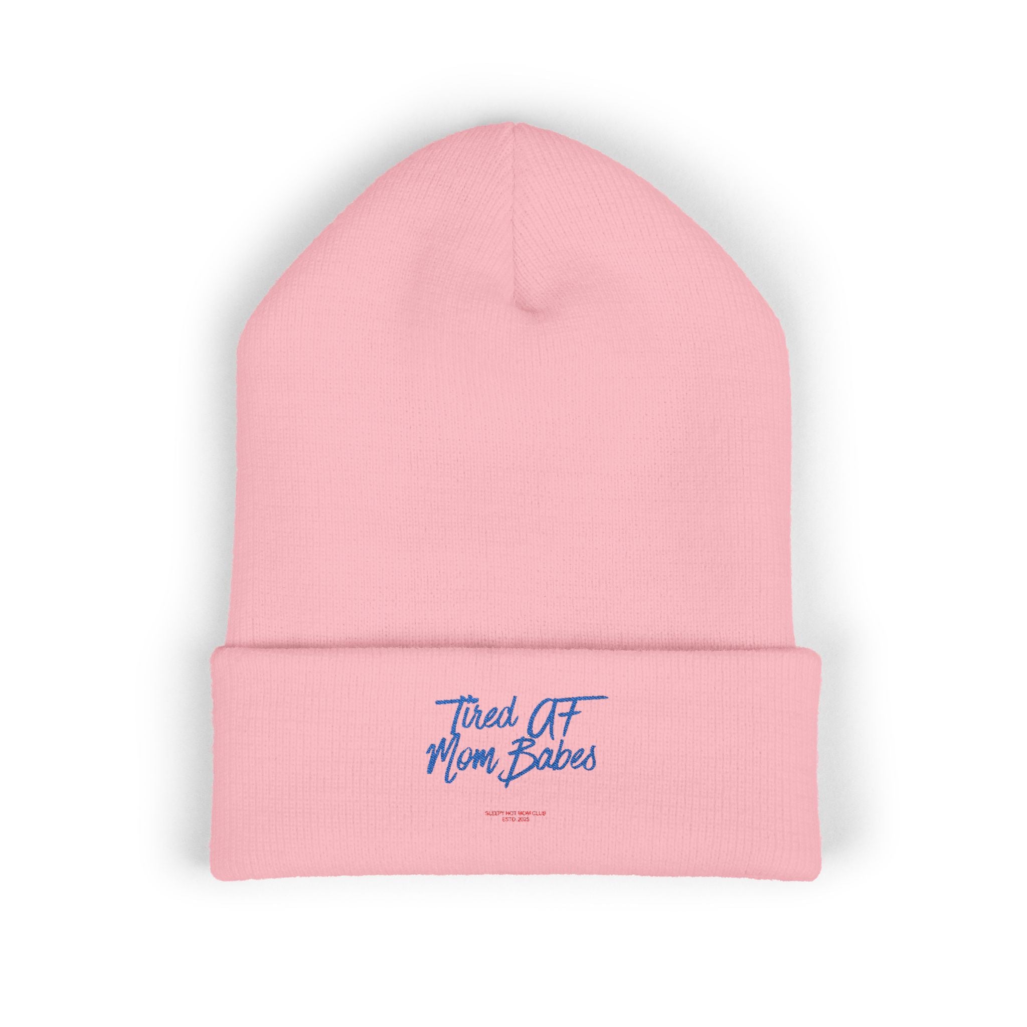 Tired AF Mom Babes Beanie - Blue and Red Embroidery