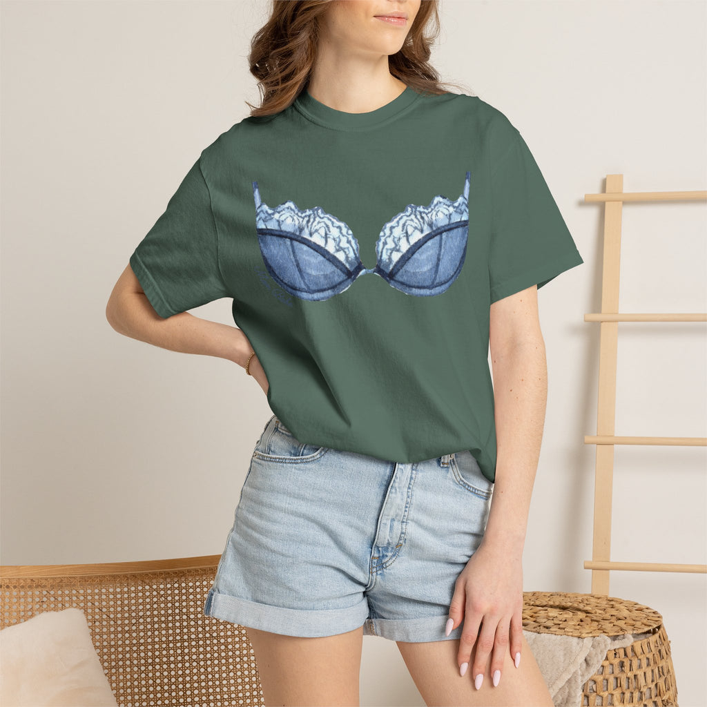 MILF Mom Babe - Lace Bra Tee Blue