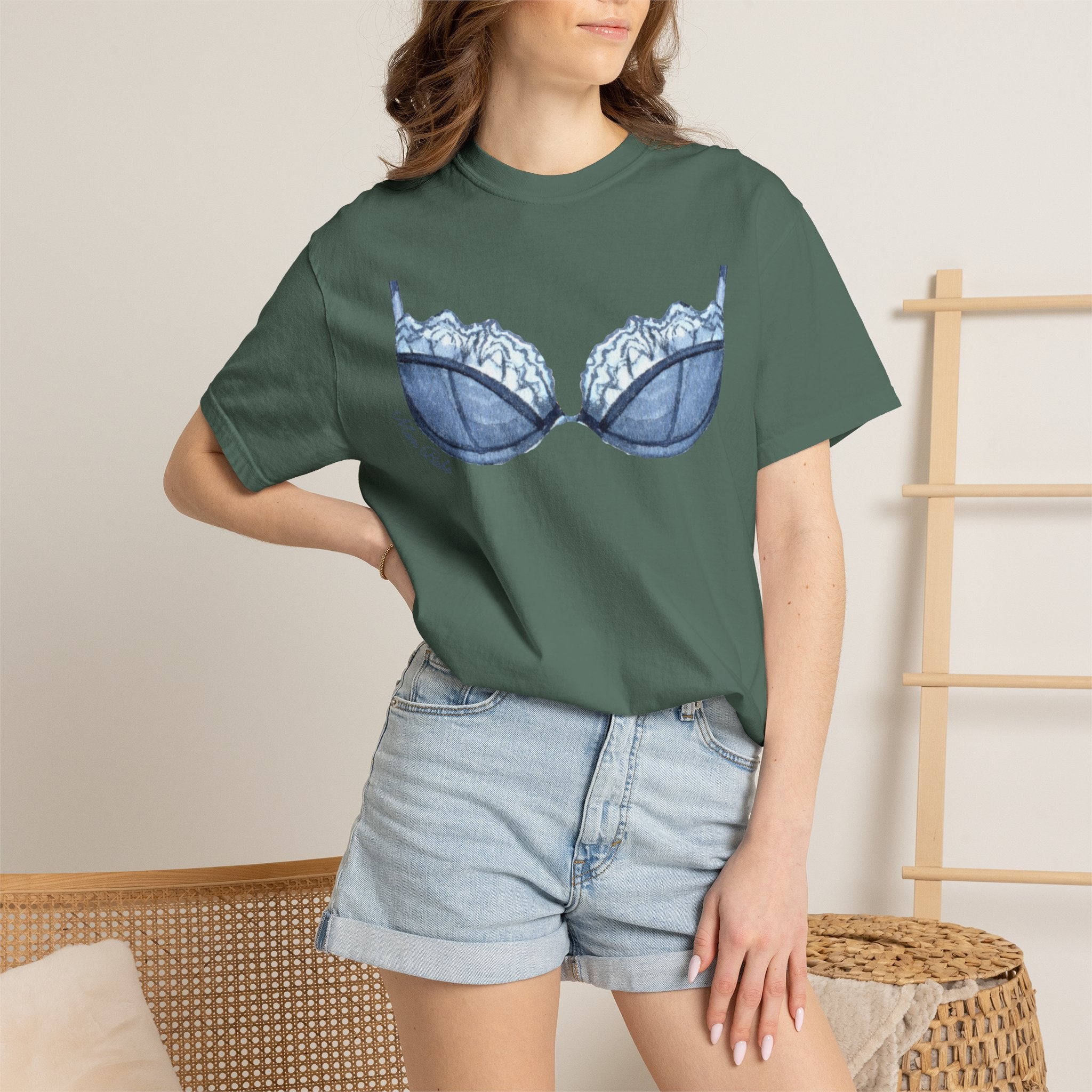 MILF Mom Babe - Lace Bra Tee Blue