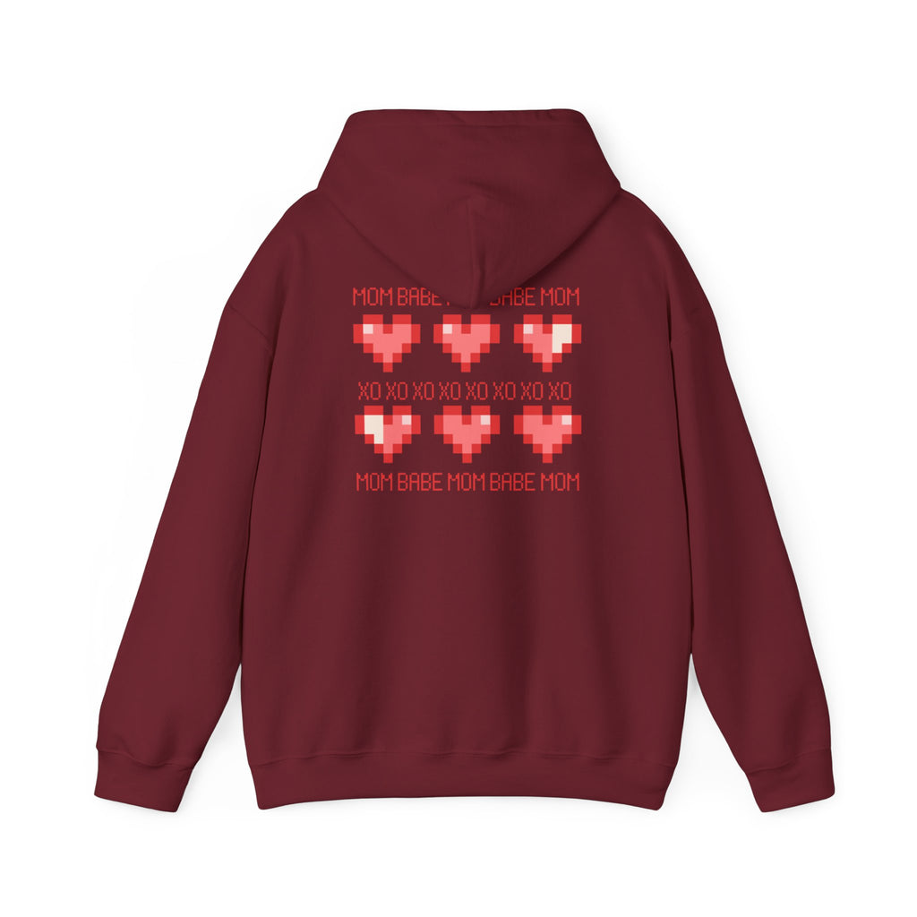 Mom Babe XOXO - Pixel Heart Graphic Hoodie