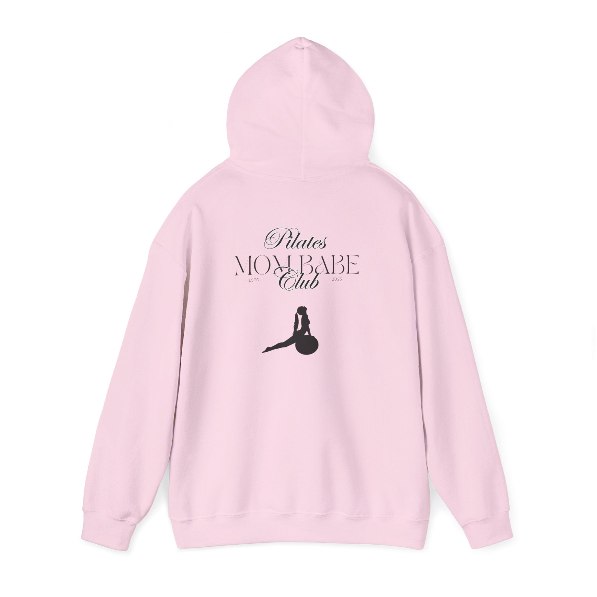Pilates Mom Babe Club — Workout Graphic Hoodie (Black Print)