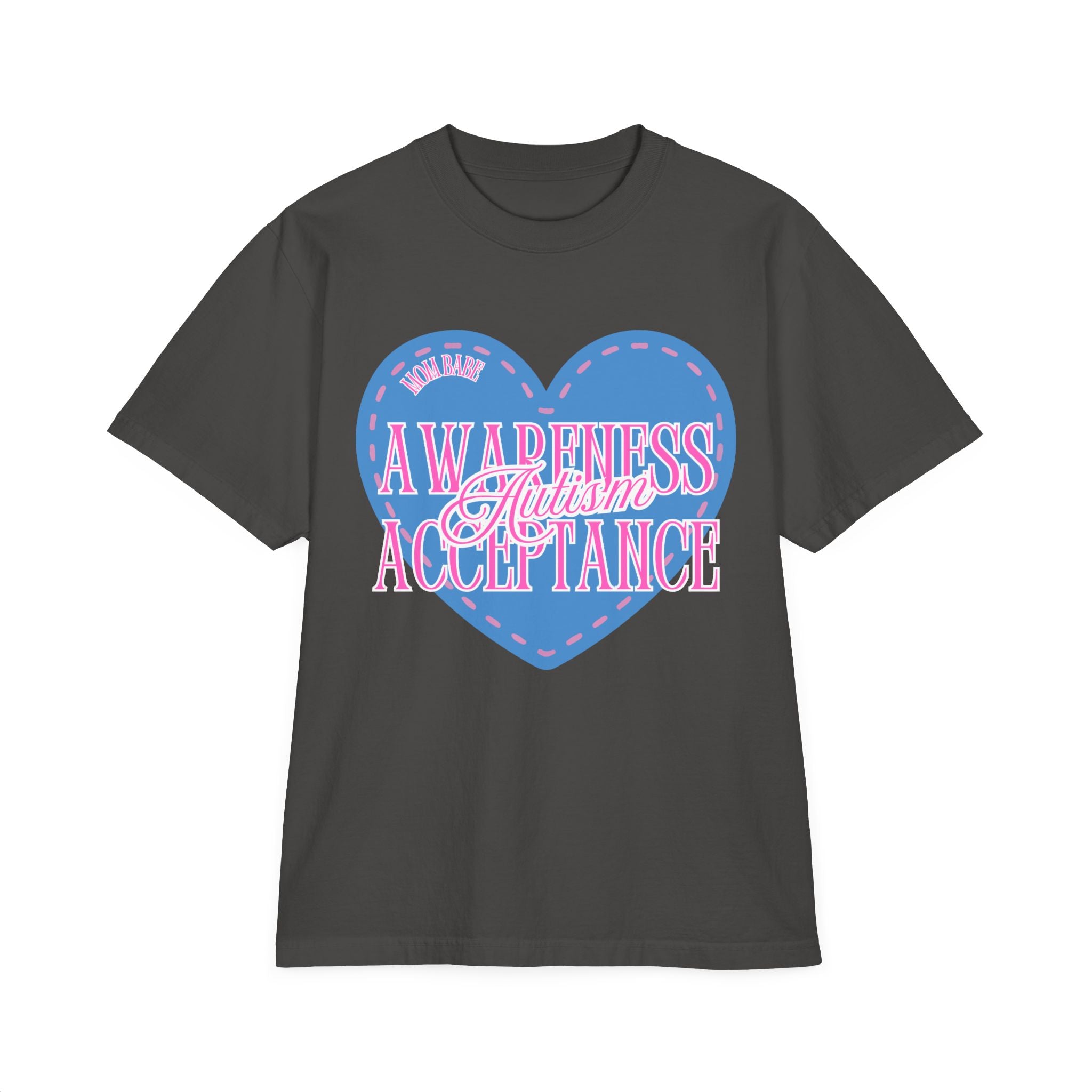 Autism Awareness and Acceptance — Stitched Heart Oversized Drop Sleeve Tee
