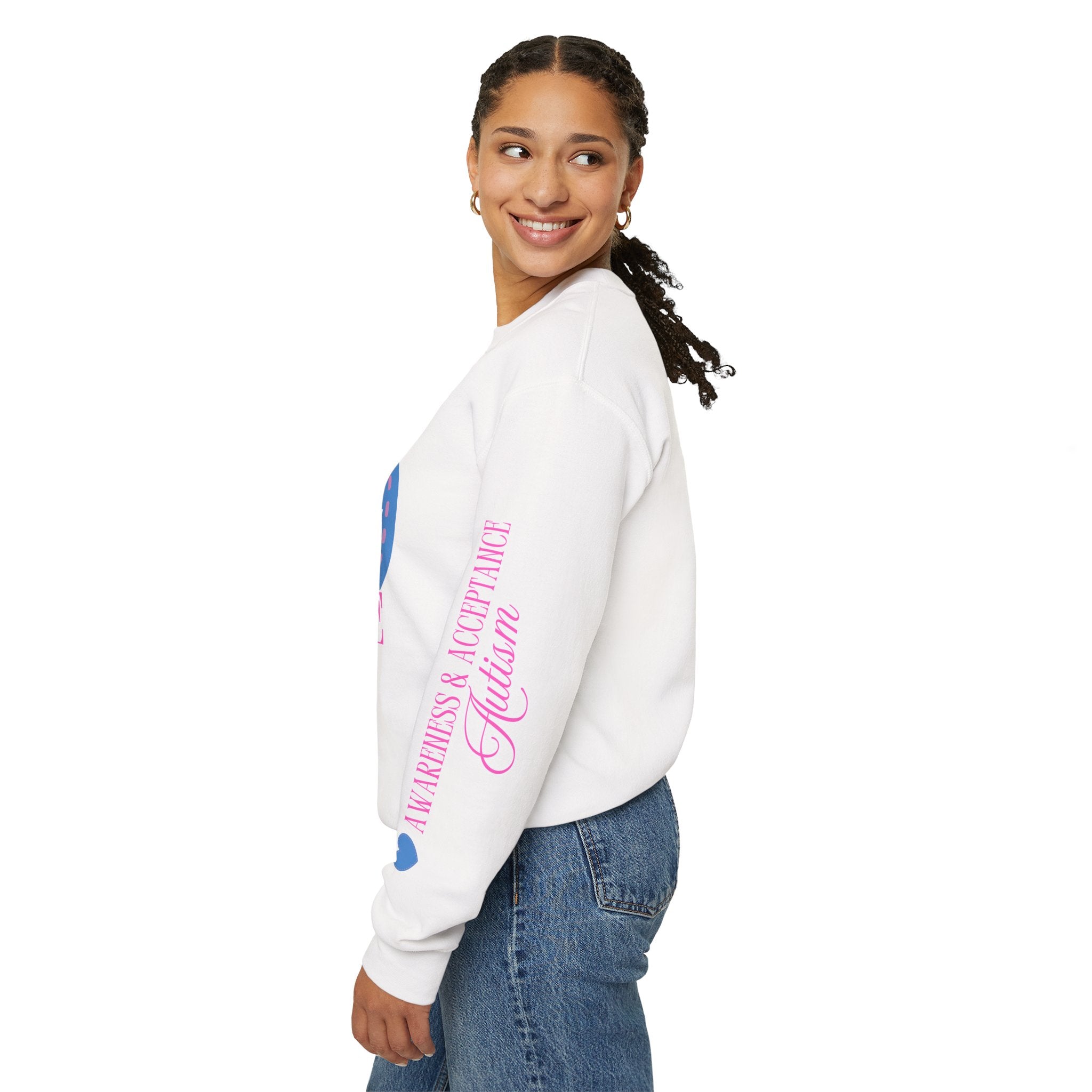 Autism Awareness and Acceptance — Stitched Heart Sweatshirt