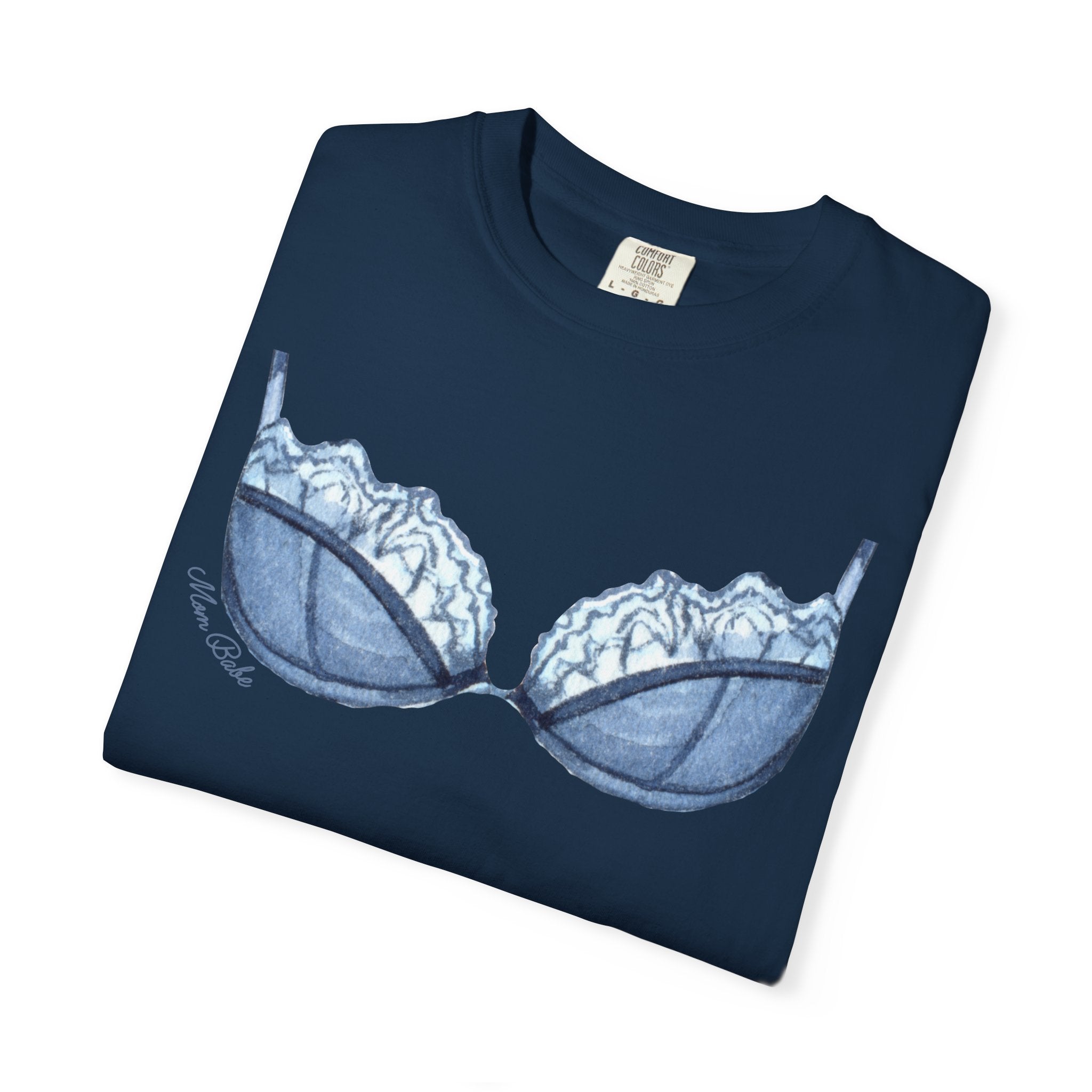 MILF Mom Babe - Lace Bra Tee Blue