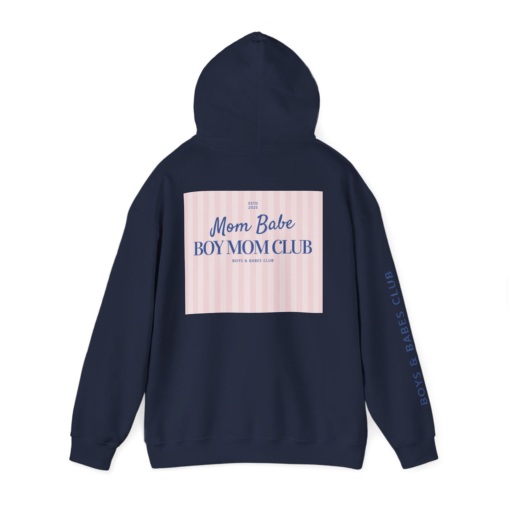 Mom Babe Boy Mom Club - Striped Graphic Hoodie
