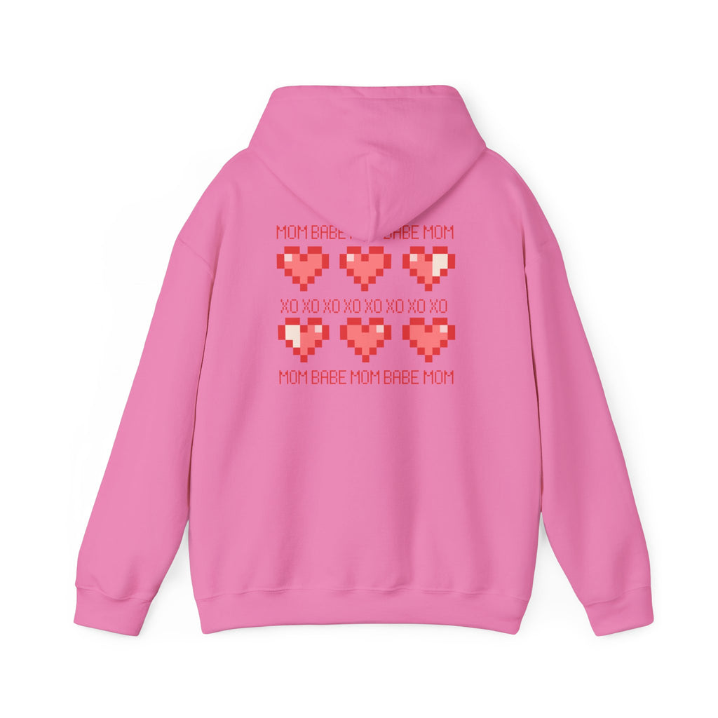 Mom Babe XOXO - Pixel Heart Graphic Hoodie