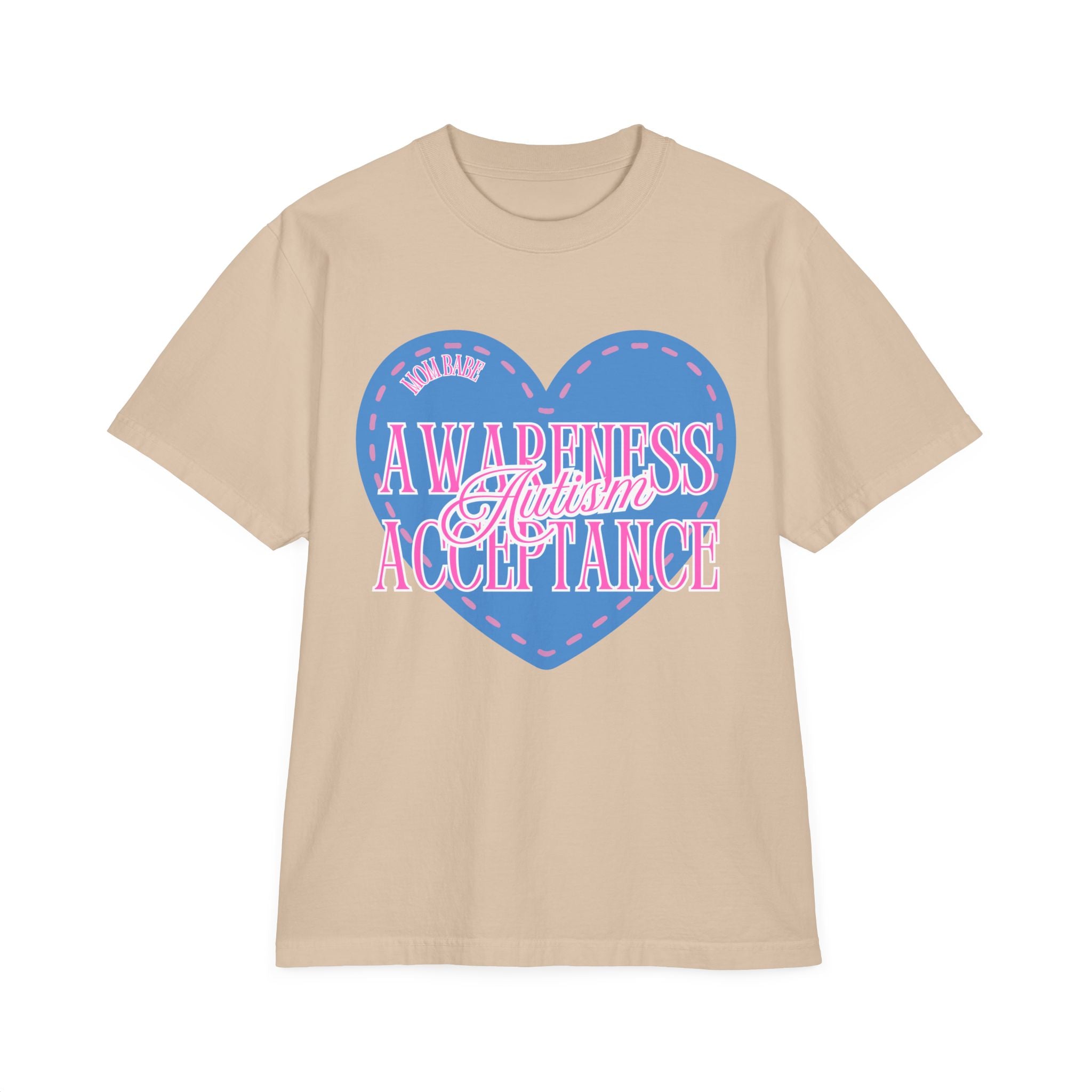 Autism Awareness and Acceptance — Stitched Heart Oversized Drop Sleeve Tee