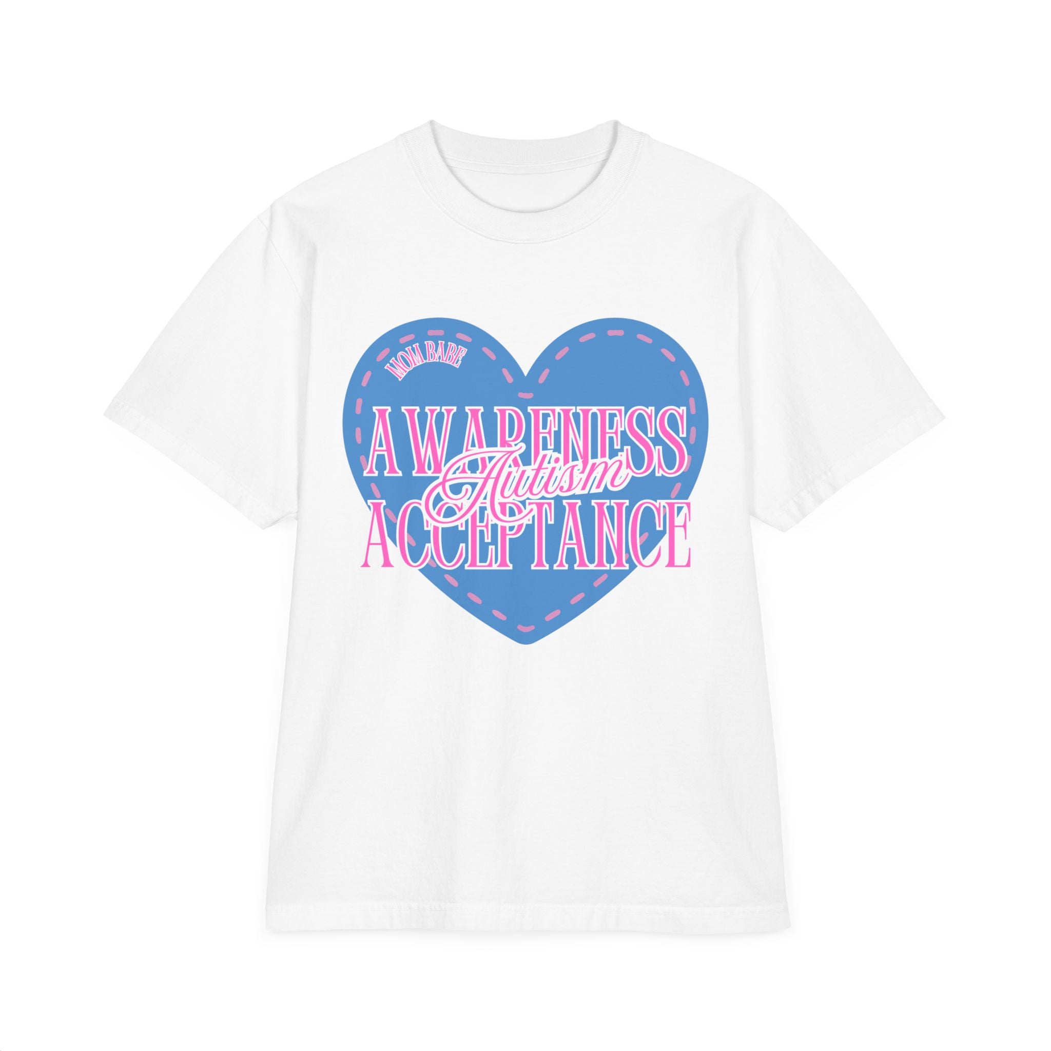 Autism Awareness and Acceptance — Stitched Heart Oversized Drop Sleeve Tee