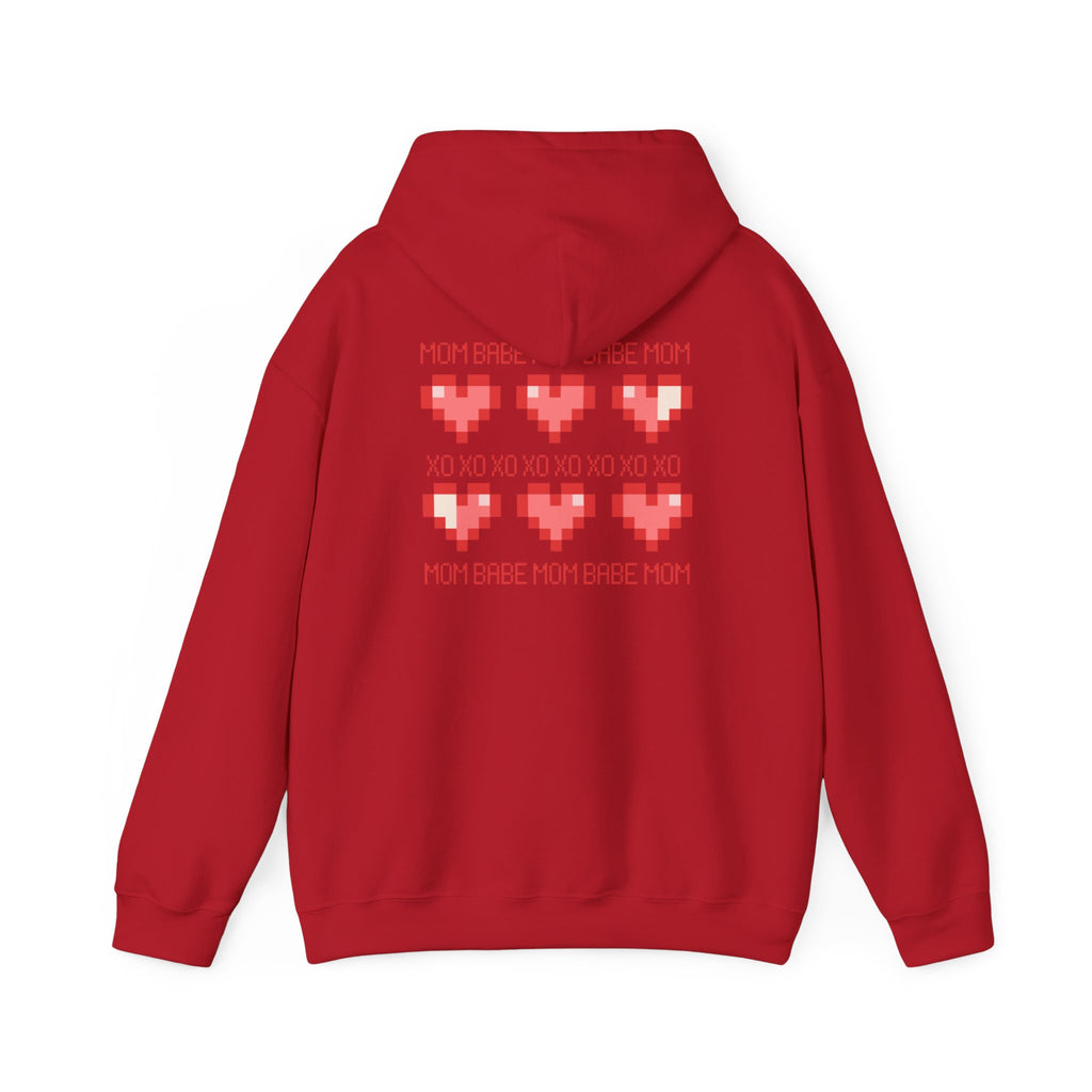 Mom Babe XOXO - Pixel Heart Graphic Hoodie
