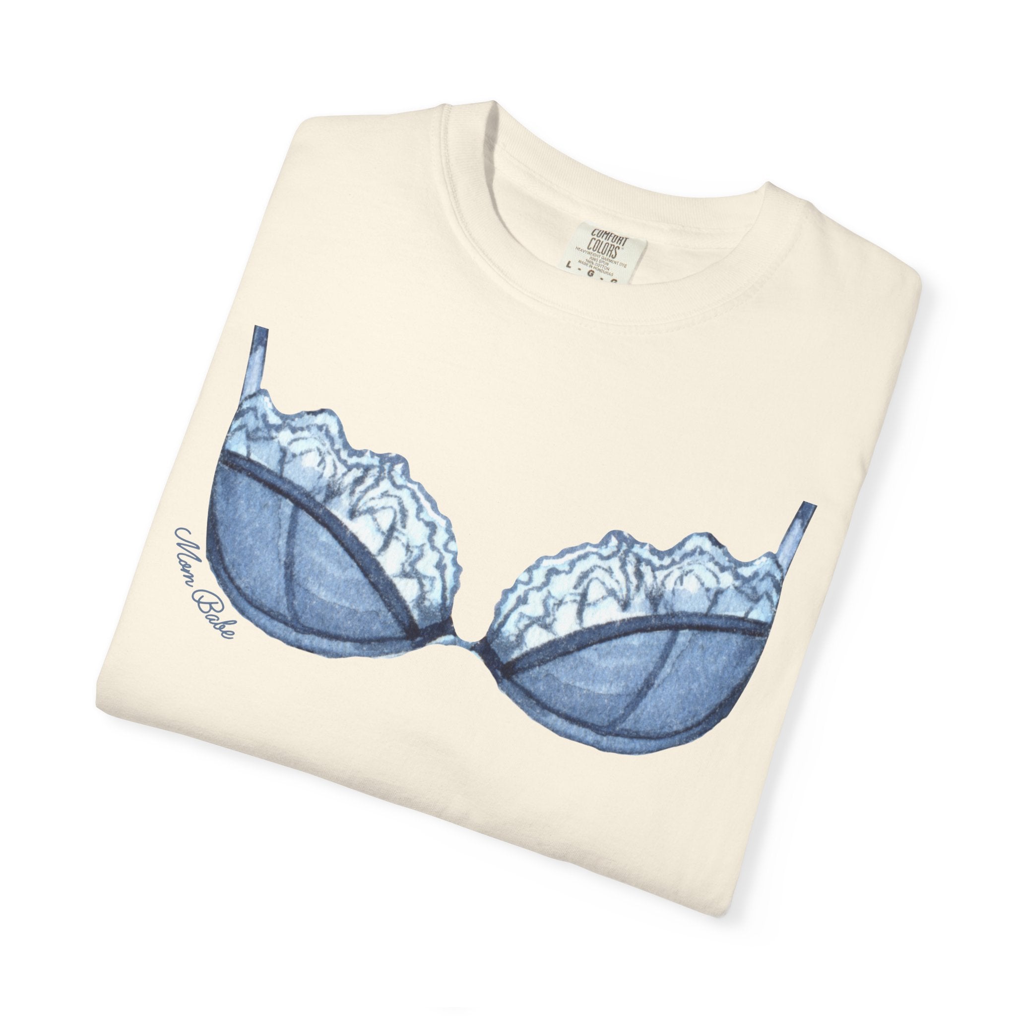 MILF Mom Babe - Lace Bra Tee Blue