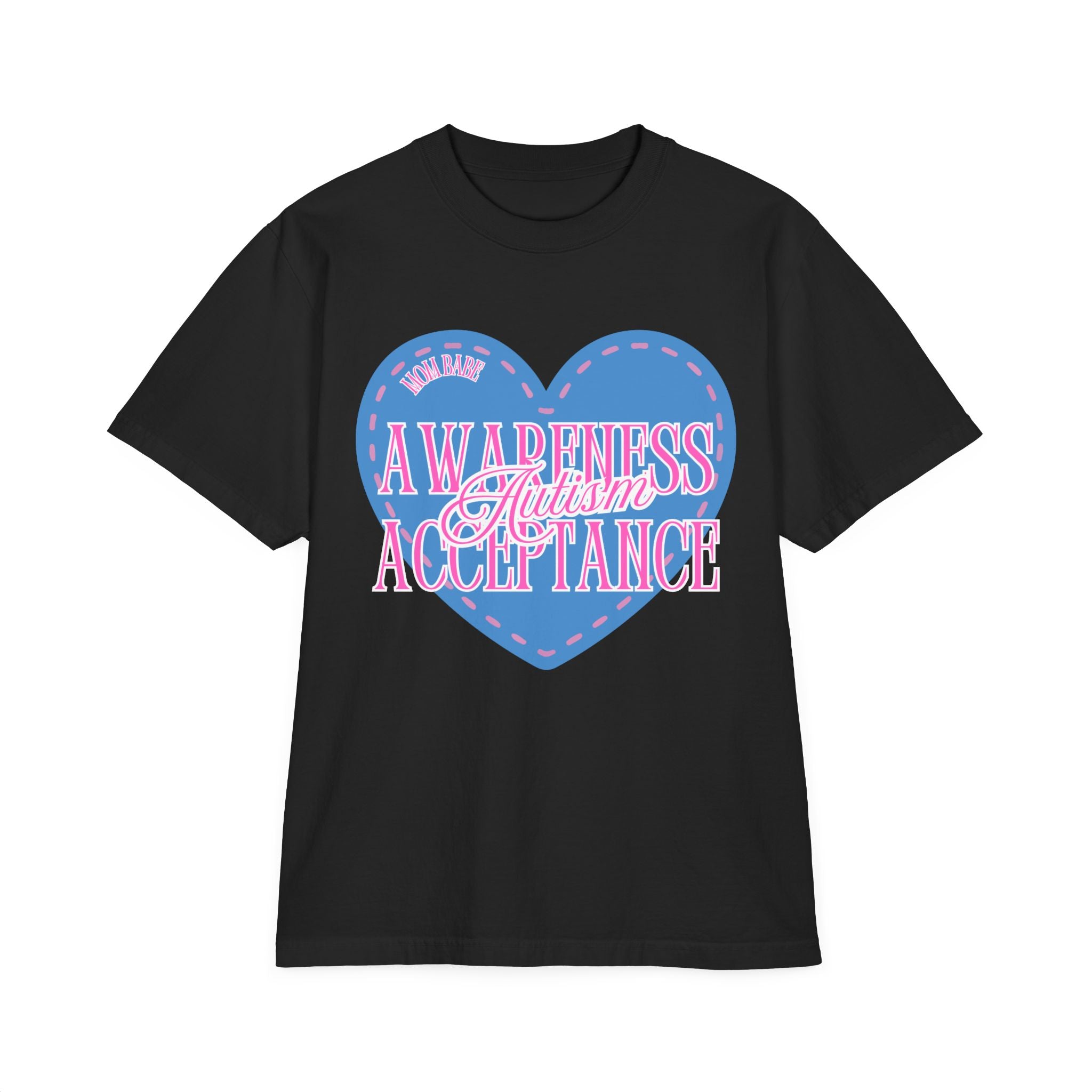 Autism Awareness and Acceptance — Stitched Heart Oversized Drop Sleeve Tee