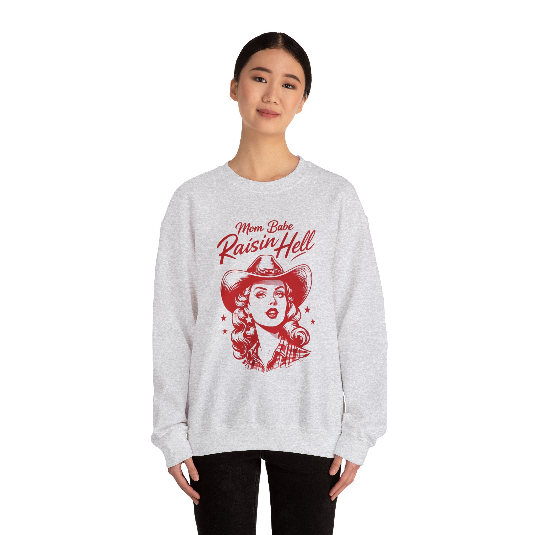 Mom Babe Raisin’ Hell - Cowgirl Graphic Sweatshirt