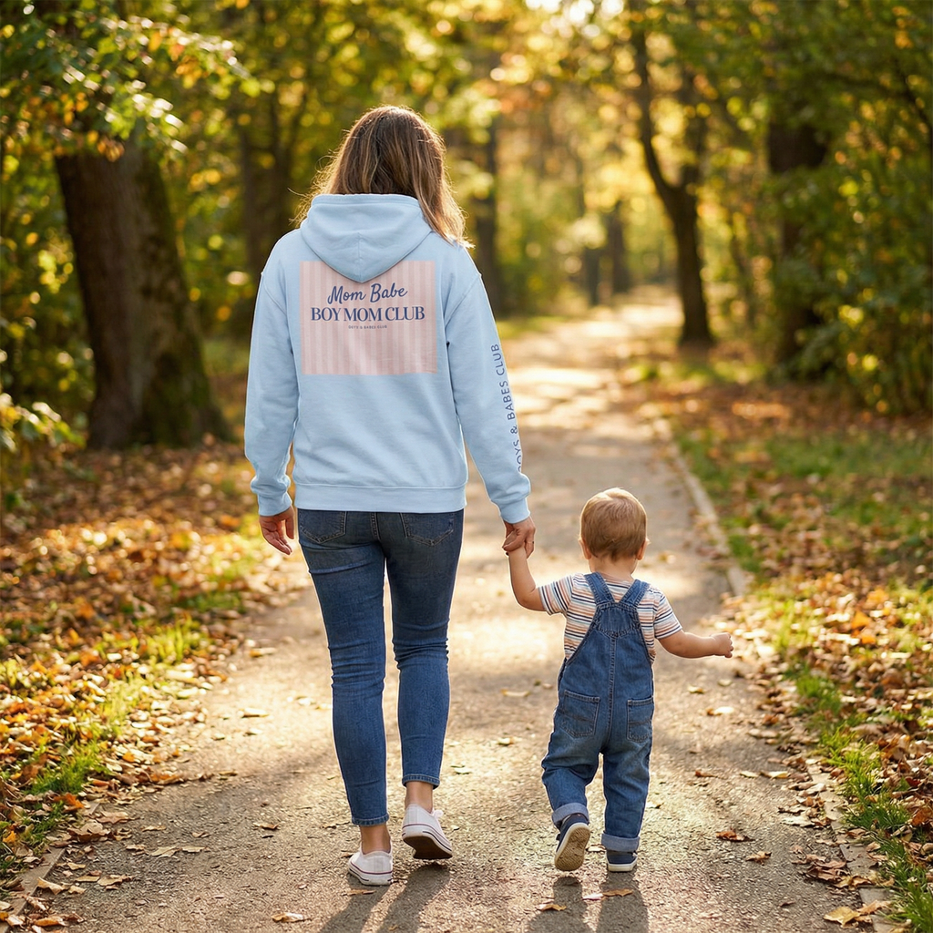 Mom Babe Boy Mom Club - Striped Graphic Hoodie