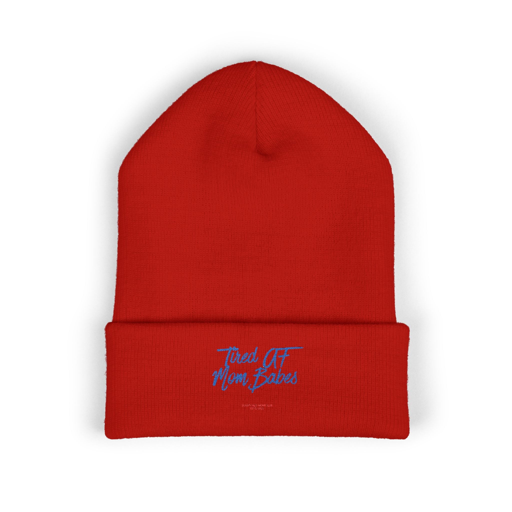 Tired AF Mom Babes Beanie - Blue and Red Embroidery
