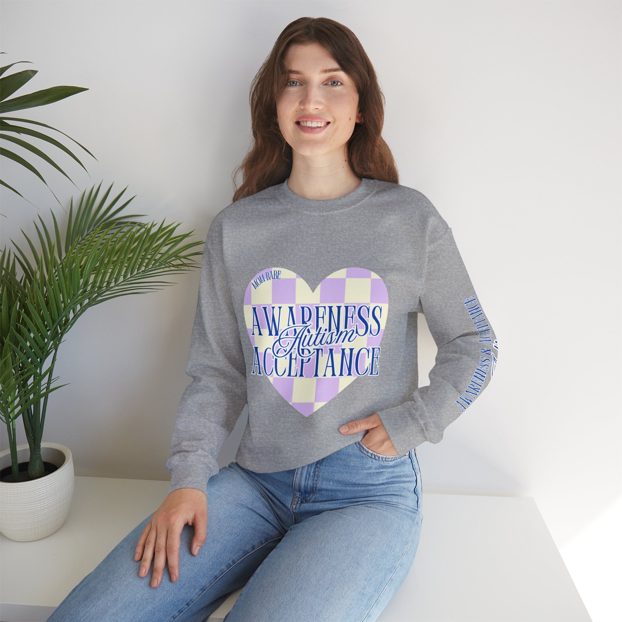 Autism Awareness and Acceptance — Checkered Heart Sweatshirt