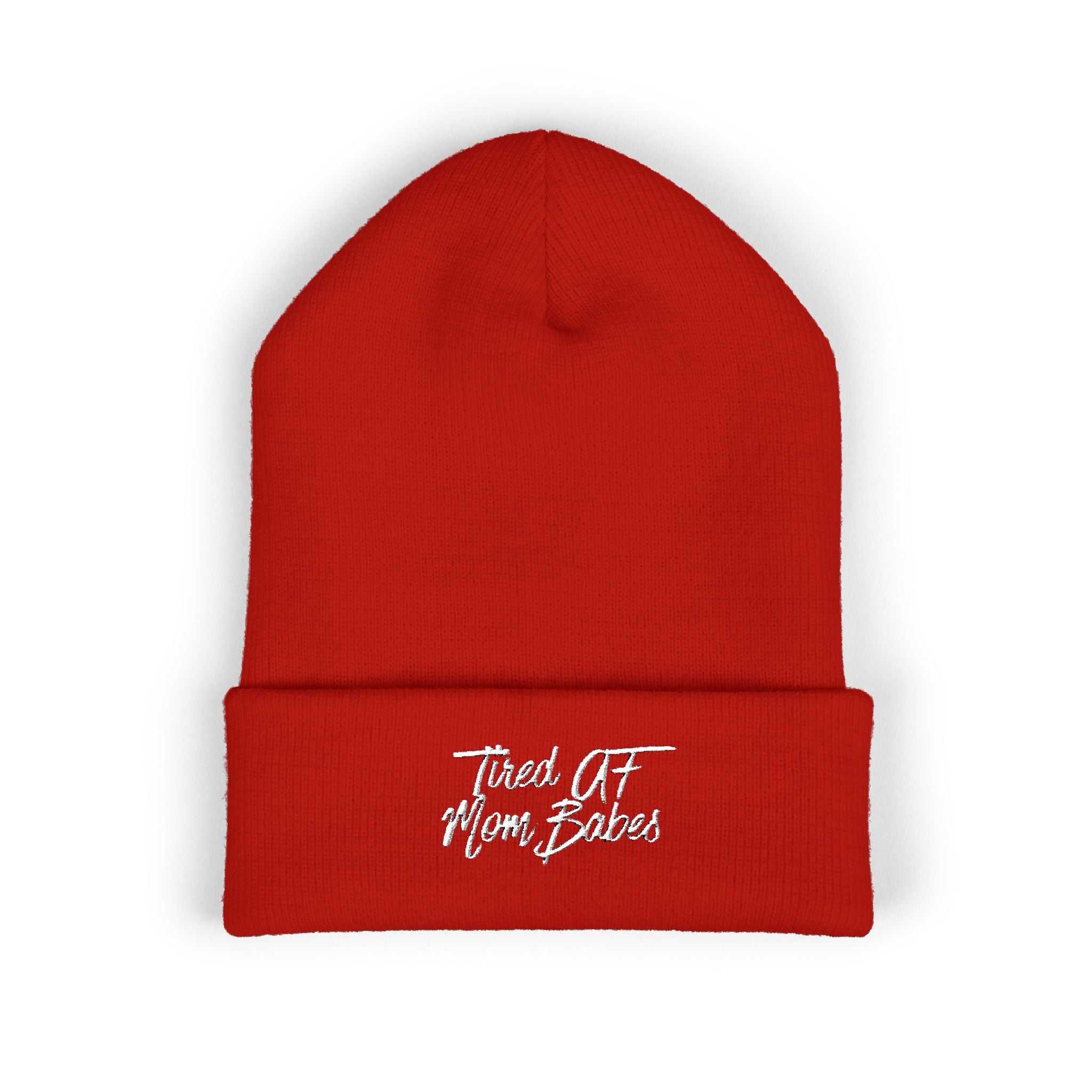 Tired AF Mom Babes Beanie - White Embroidery
