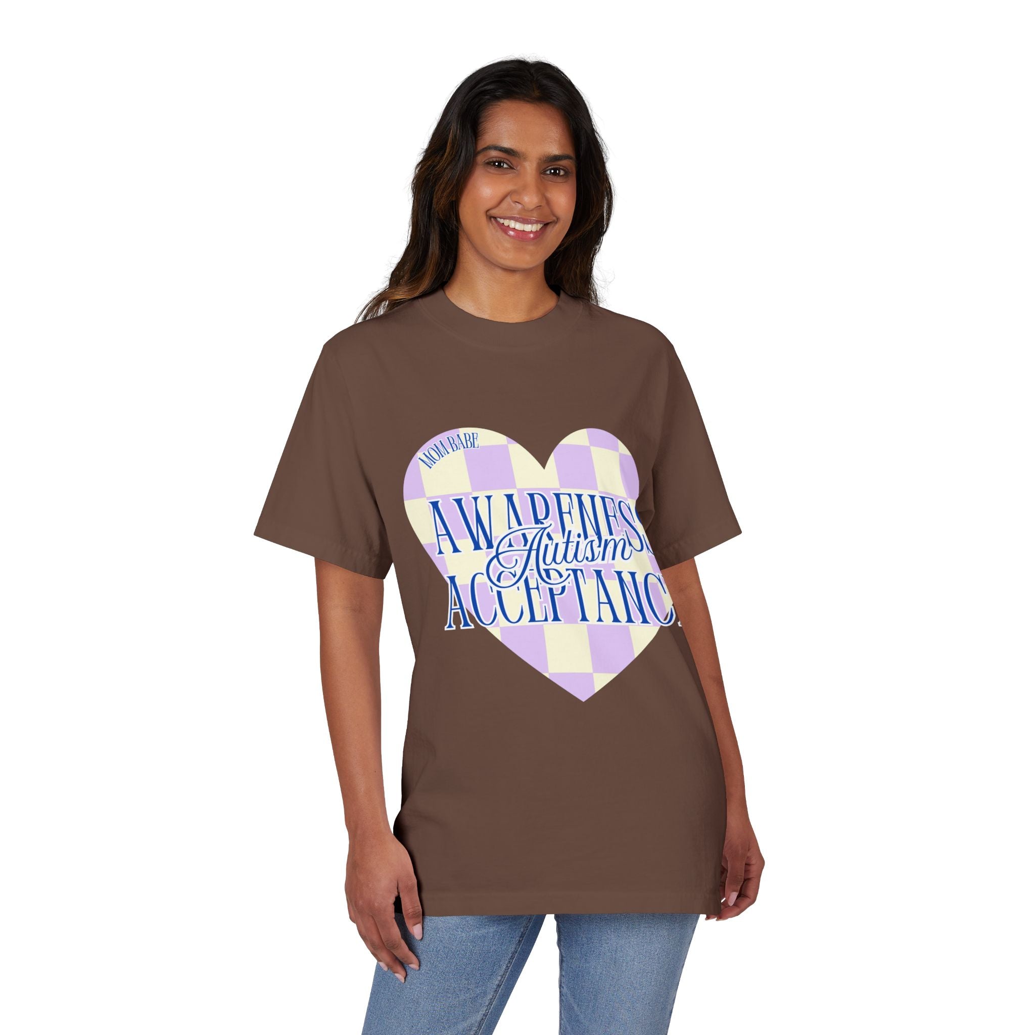 Autism Awareness and Acceptance — Checkered Heart Oversized Drop Sleeve Tee