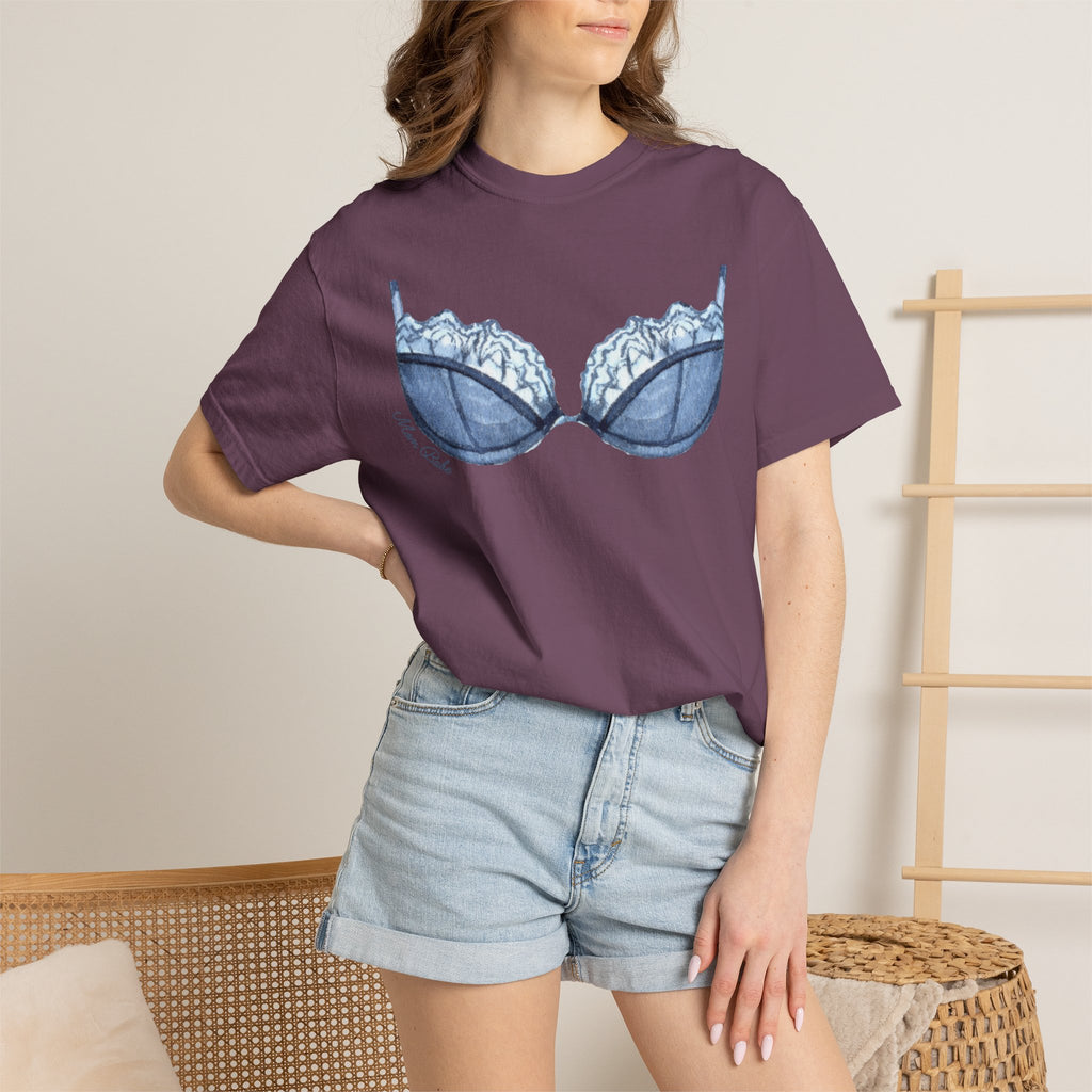 MILF Mom Babe - Lace Bra Tee Blue