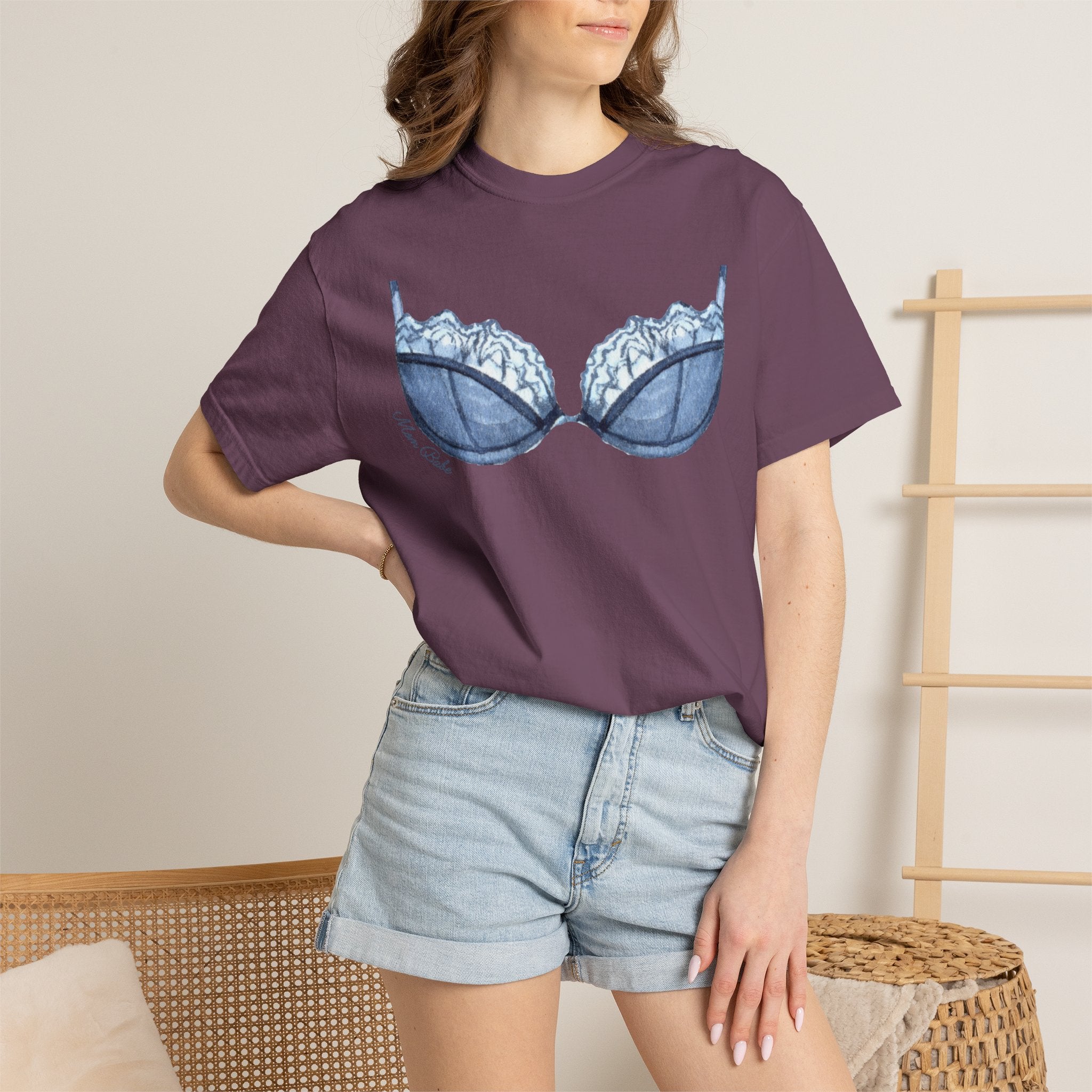 MILF Mom Babe - Lace Bra Tee Blue